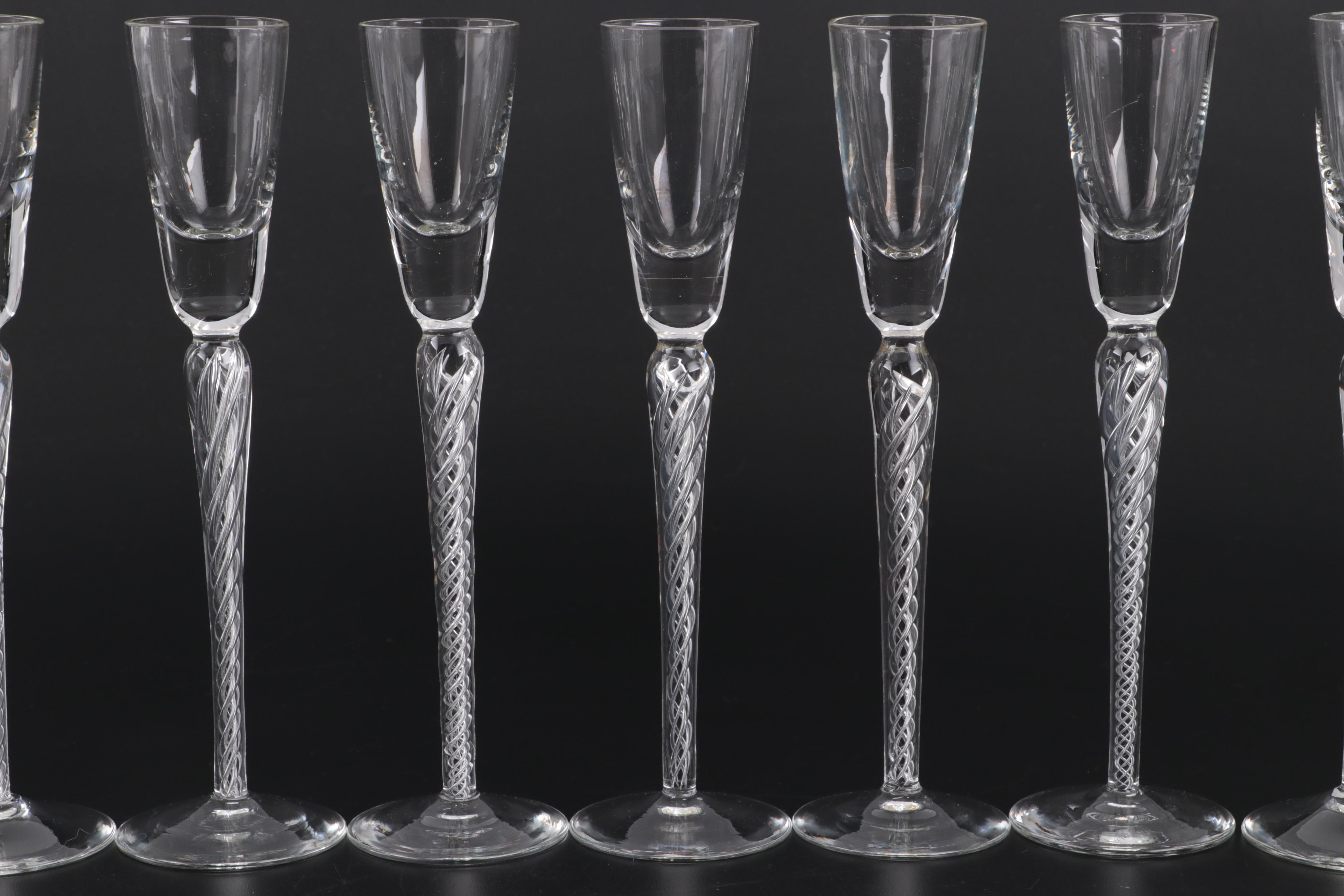 Stuart "Iona" Air Twist Cordial Glasses with Hollow Stem Champagne Flutes