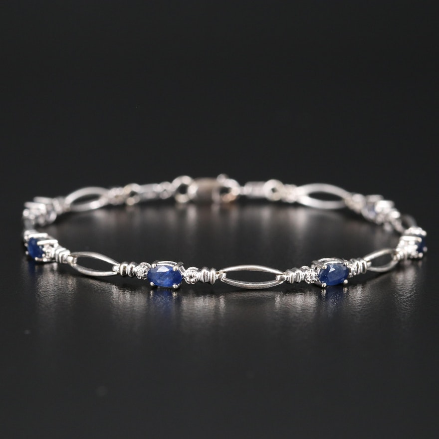 10K Sapphire and Diamond Fancy Link Bracelet