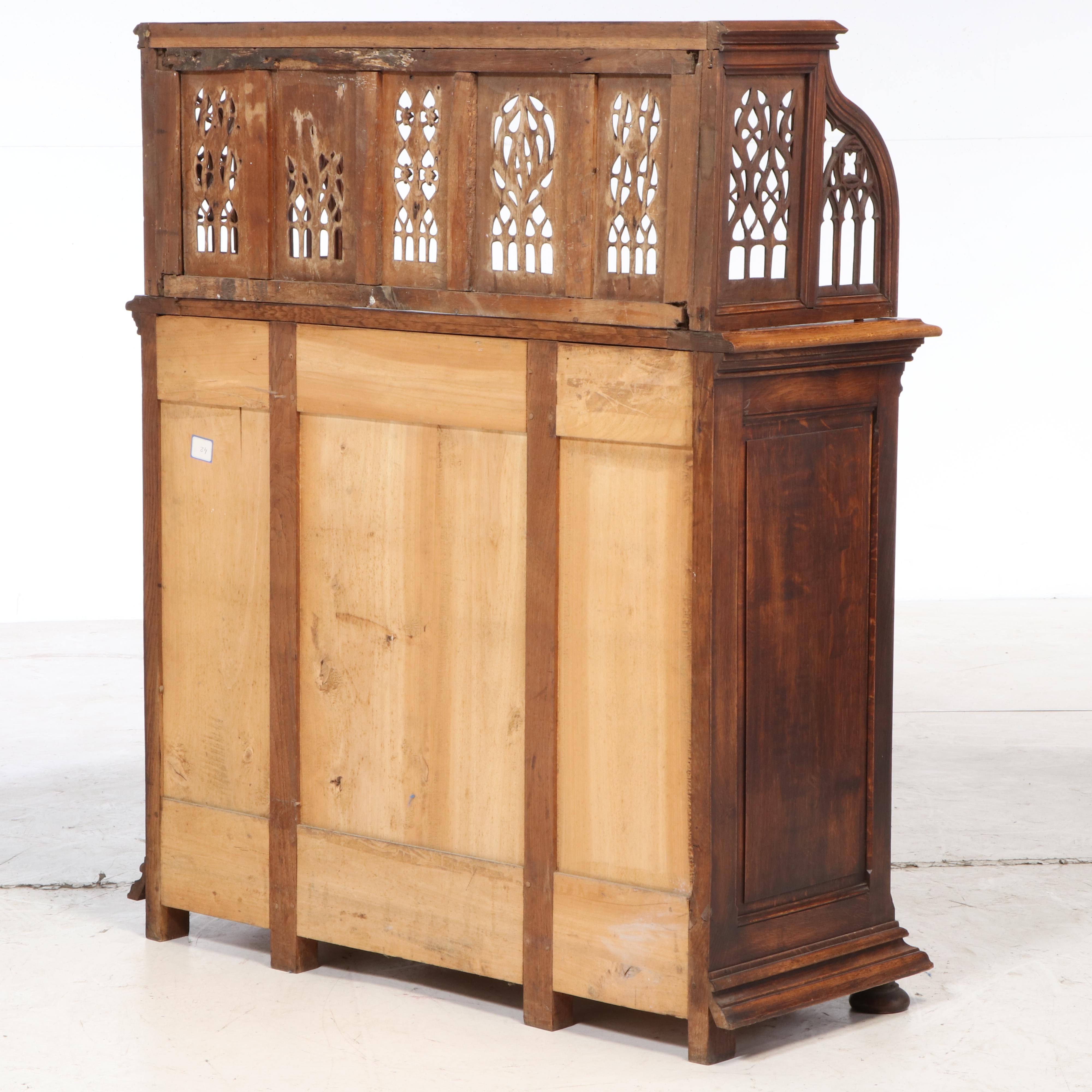 French Neo-Gothic Oak Buffet, Early 20th Century