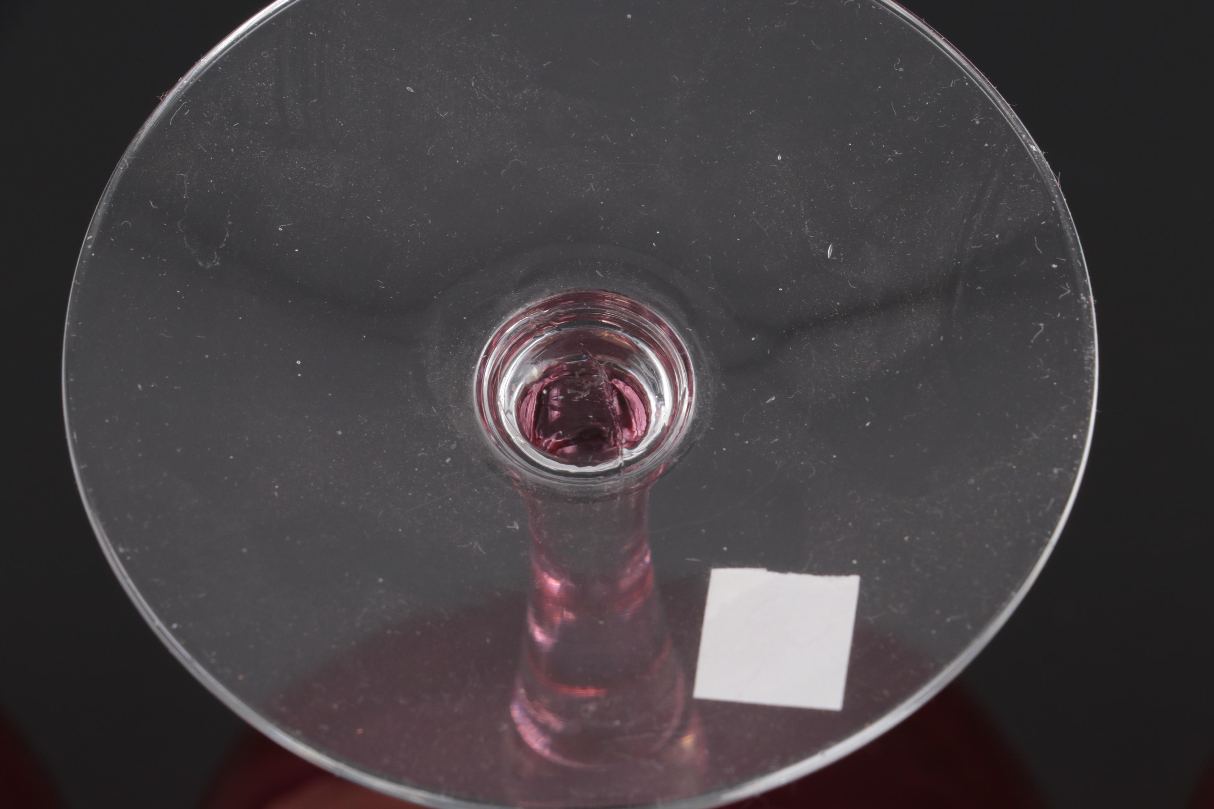 Cranberry Glass Thumbprint Tumblers and Coupes with Pink Depression Glass Plates