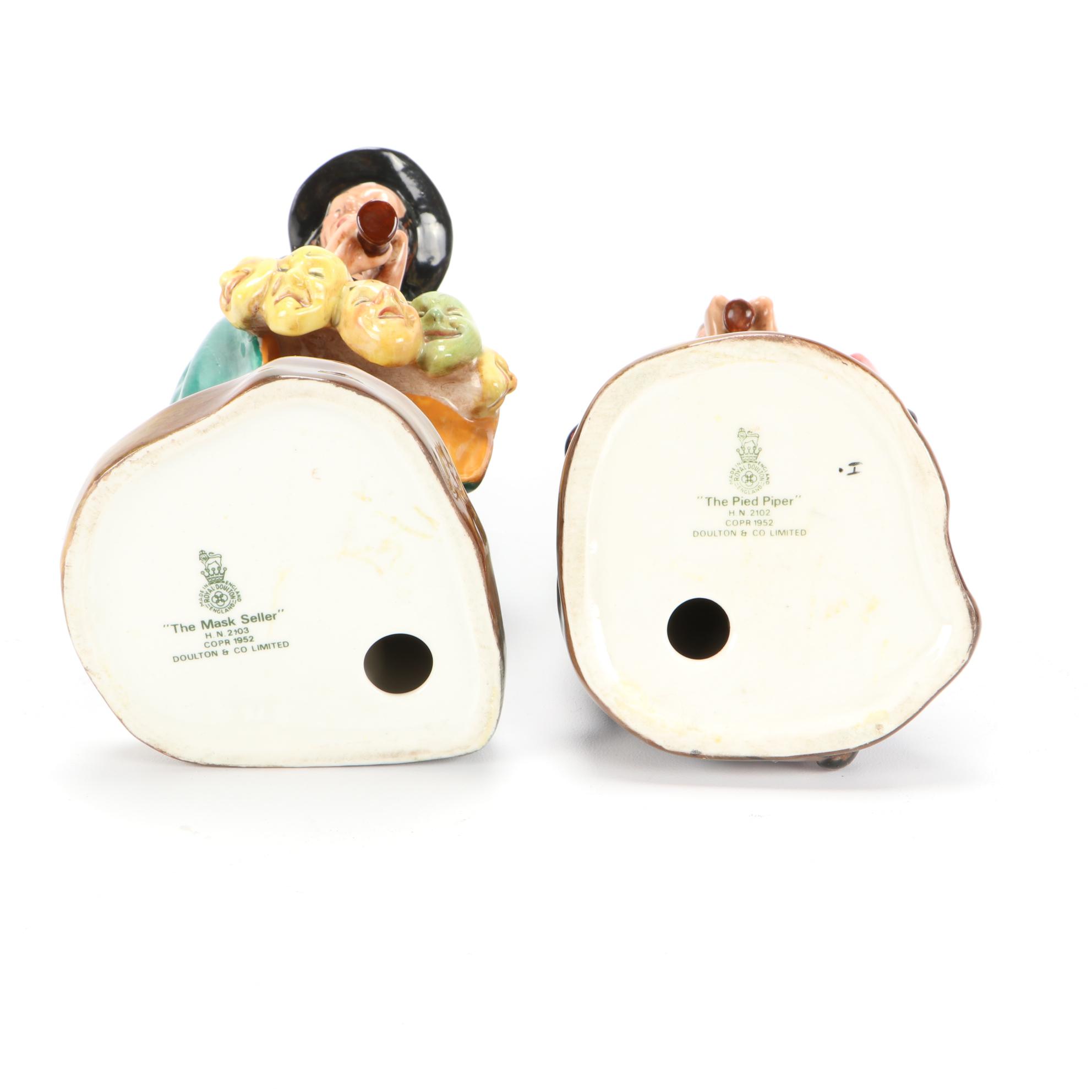 Royal Doulton "The Mask Seller" and "The Pied Piper" Earthenware Figurines
