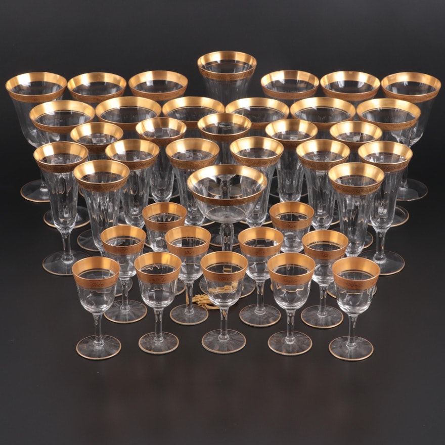 Gilt Rimmed Glass Stemware, Mid to Late 20th Century