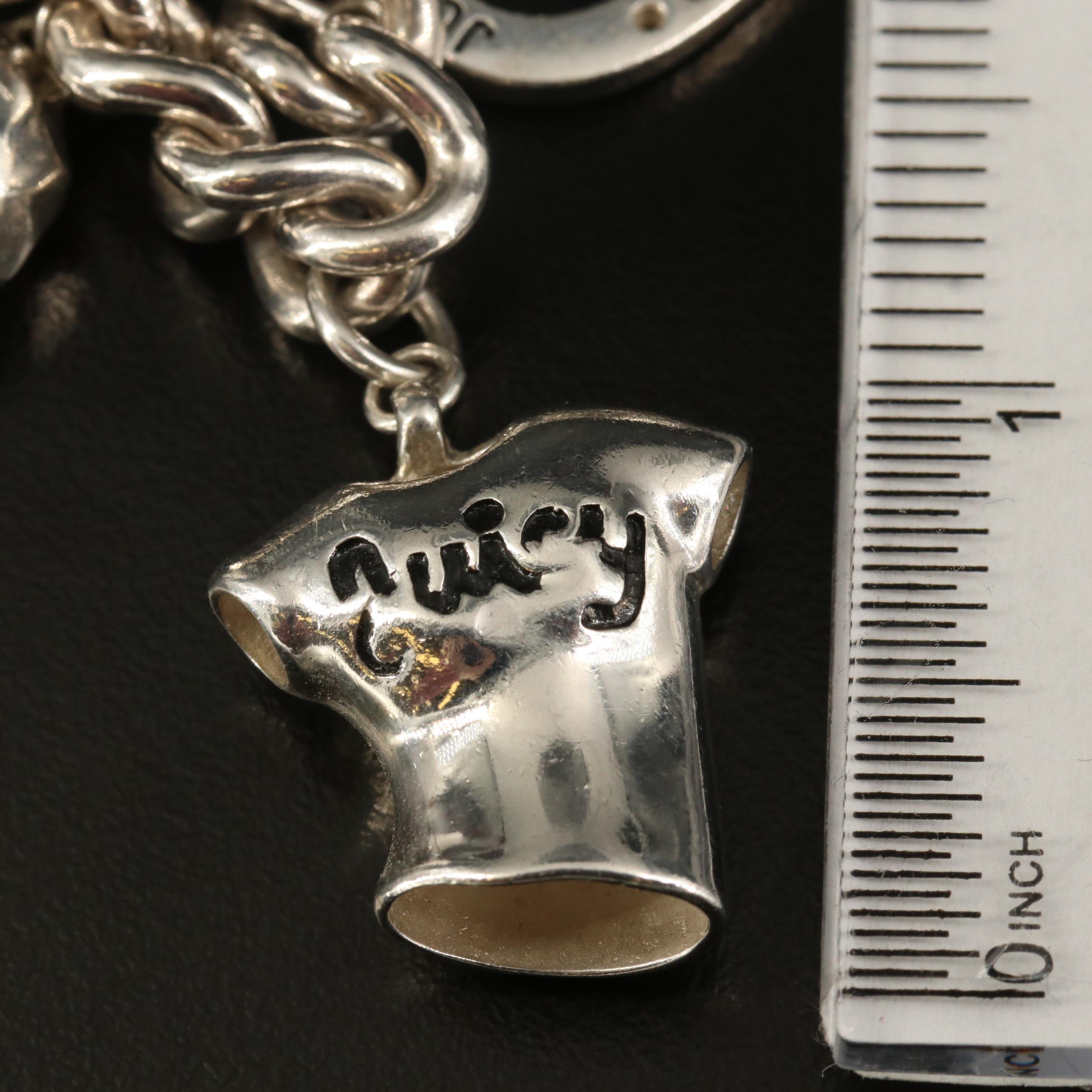 Juicy Couture Sterling Silver Charm Bracelet with High Heel and Horseshoe Charms