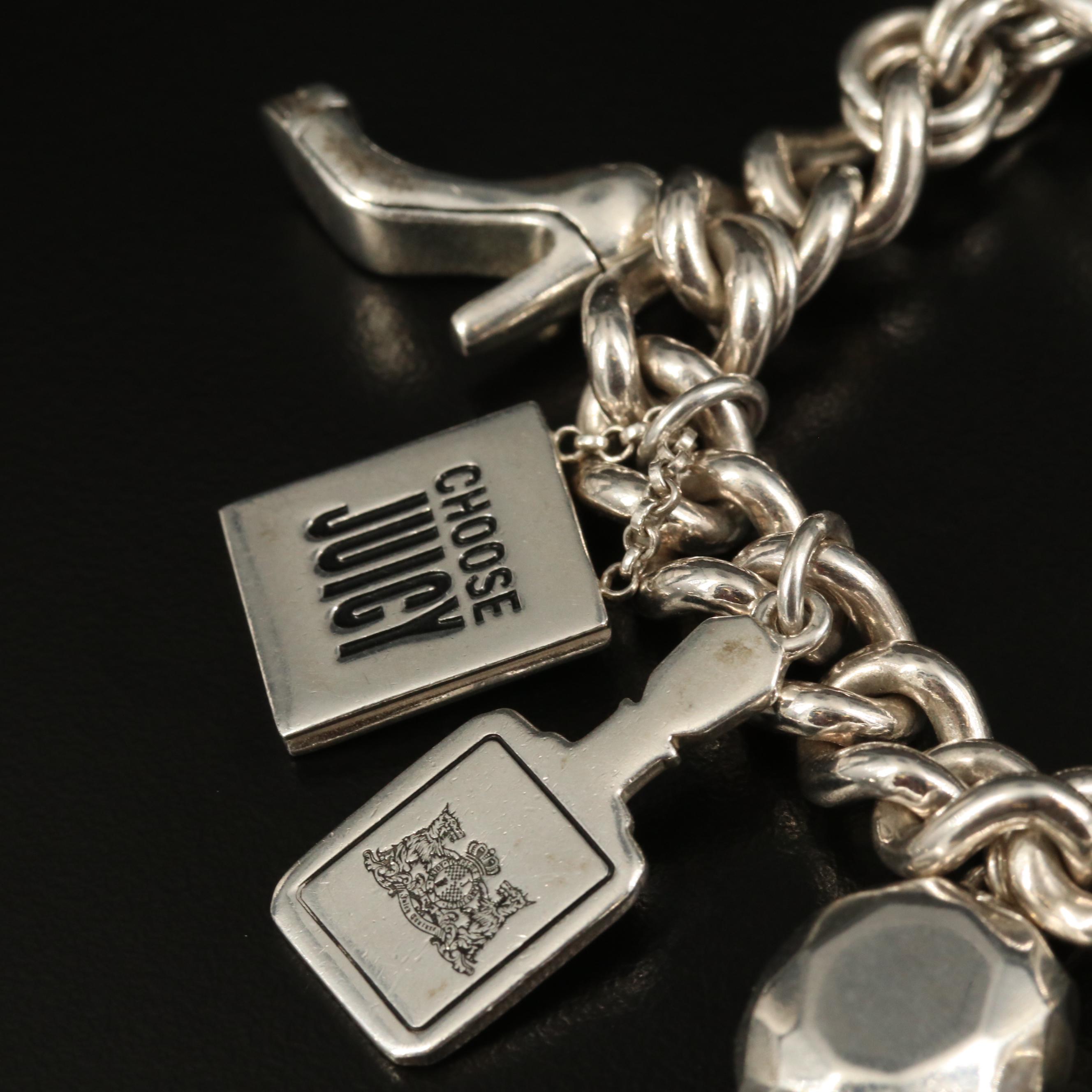 Juicy Couture Sterling Silver Charm Bracelet with High Heel and Horseshoe Charms