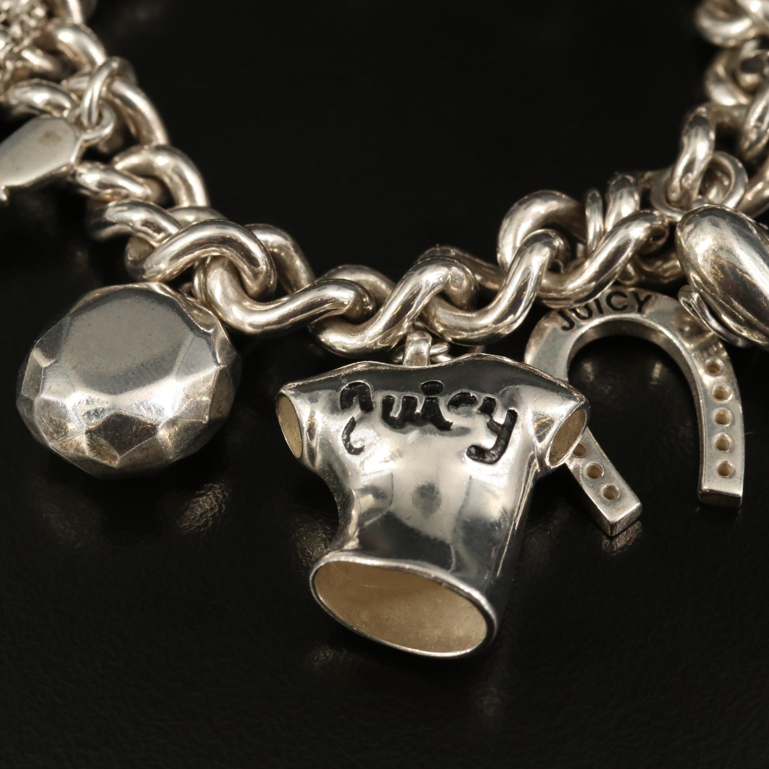 Juicy Couture Sterling Silver Charm Bracelet with High Heel and Horseshoe Charms