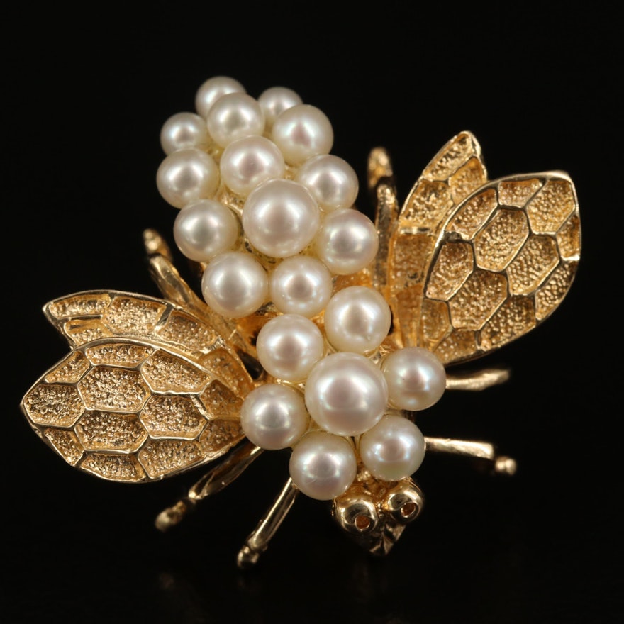 14K Pearl Bee Converter Brooch