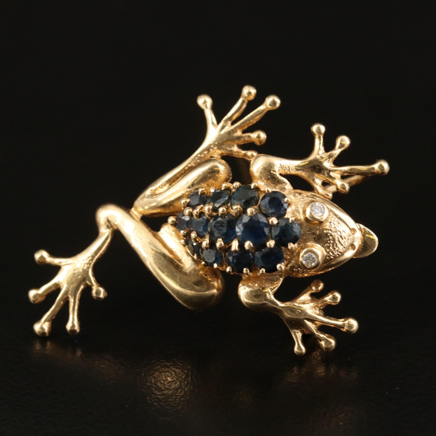 14K Sapphire and Diamond Frog Converter Brooch