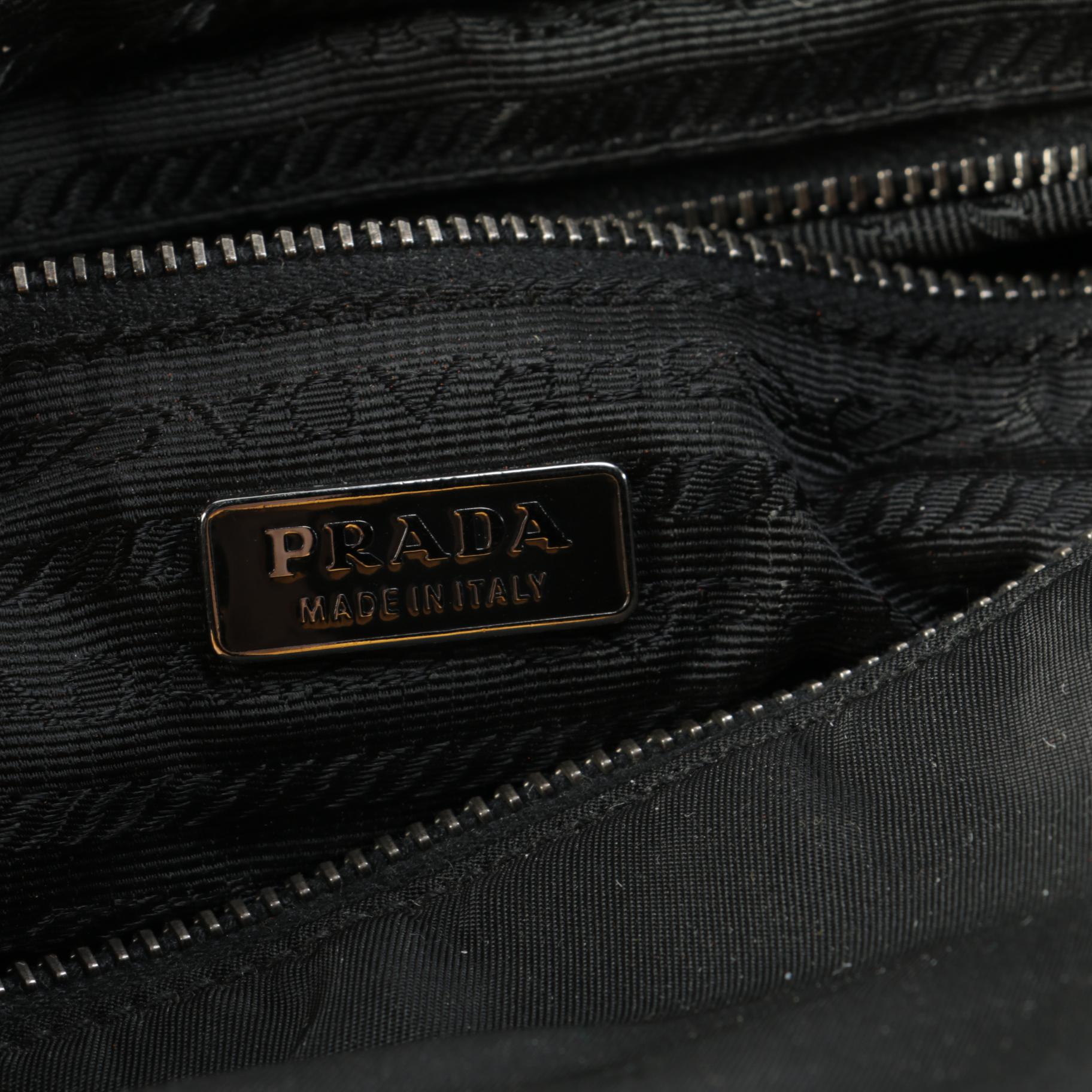 Prada Tessuto Nylon and Leather Buckle Strap Shoulder Bag in Black