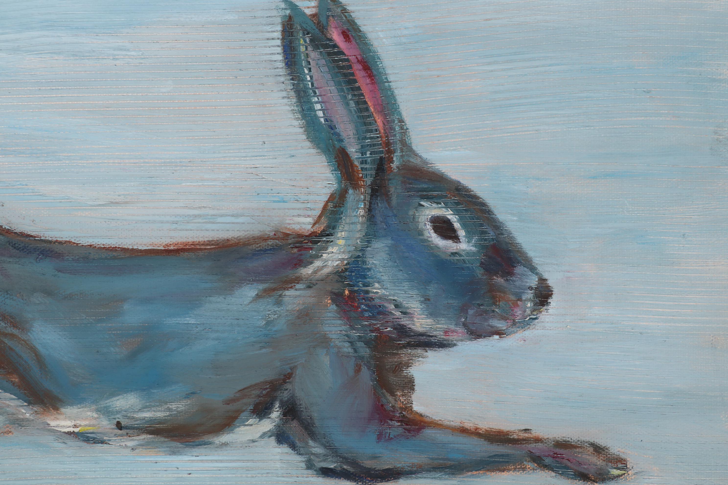 Oil Painting of Blue Rabbit, 21st Century