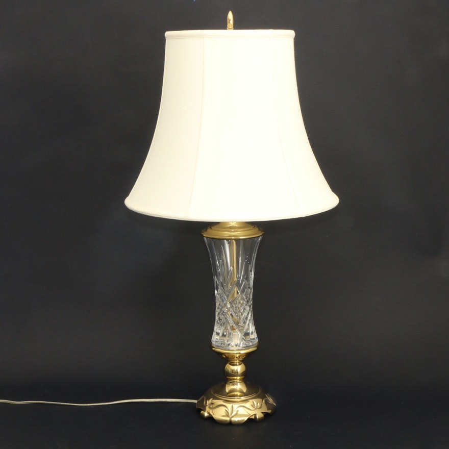 Stiffel Crystal and Brass Table Lamp with Oversized Bell Shade