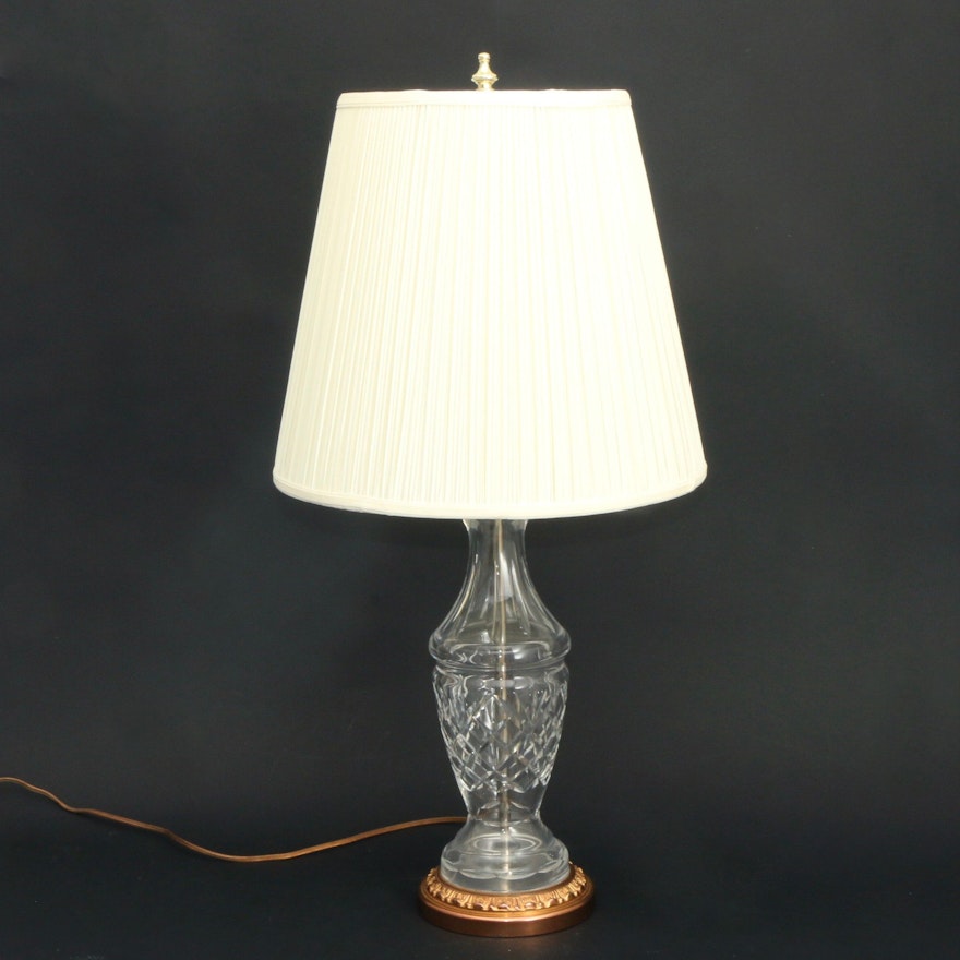 Cut Glass Table Lamp with Pleated Shade