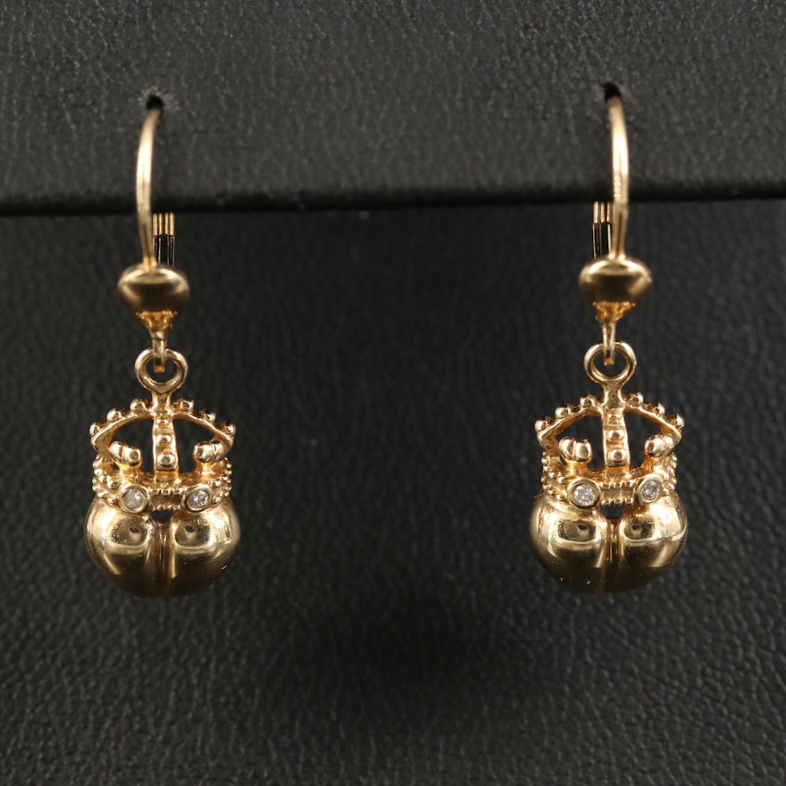 14K Diamond Crown and Heart Earrings