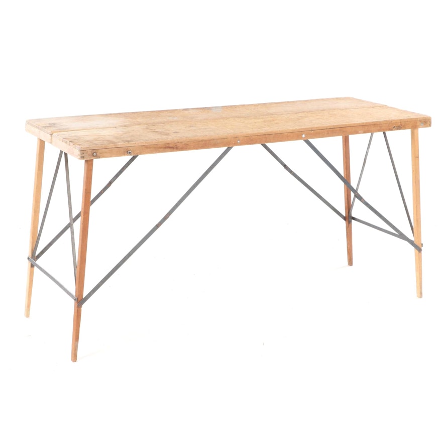 Industrial Style Wood and Metal Folding Work Table