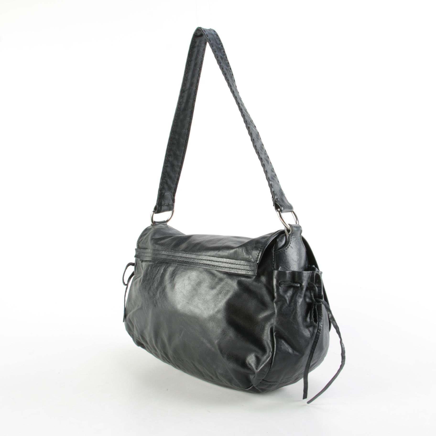 Prada Black Smooth Leather Flap Front Shoulder Bag