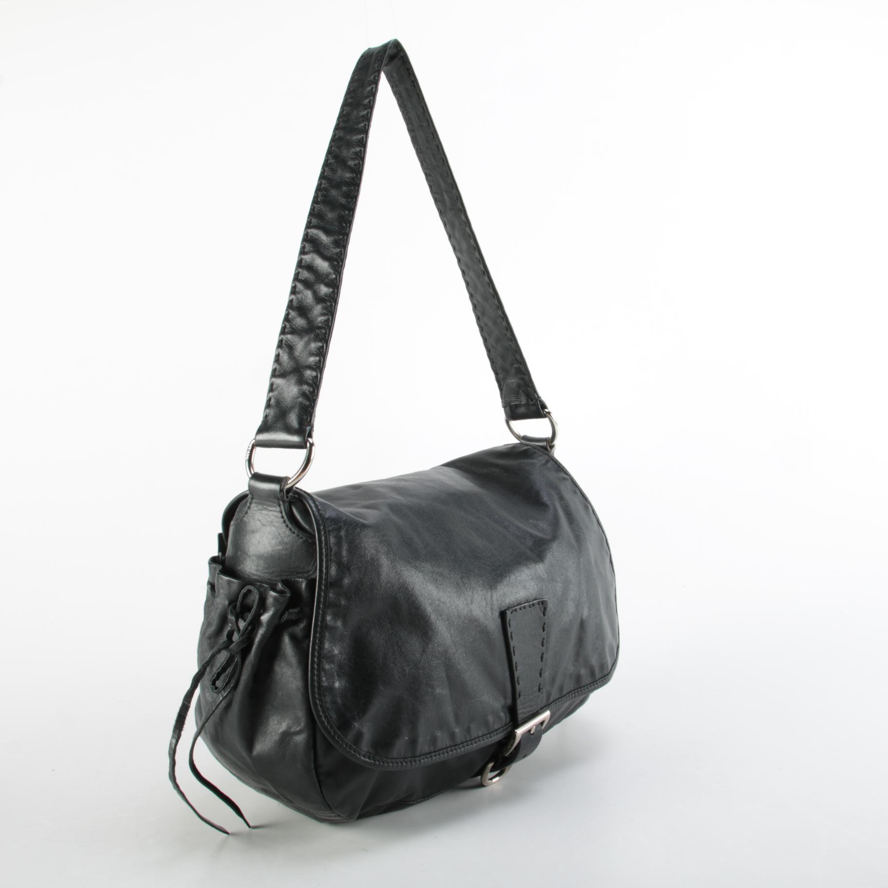 Prada Black Smooth Leather Flap Front Shoulder Bag