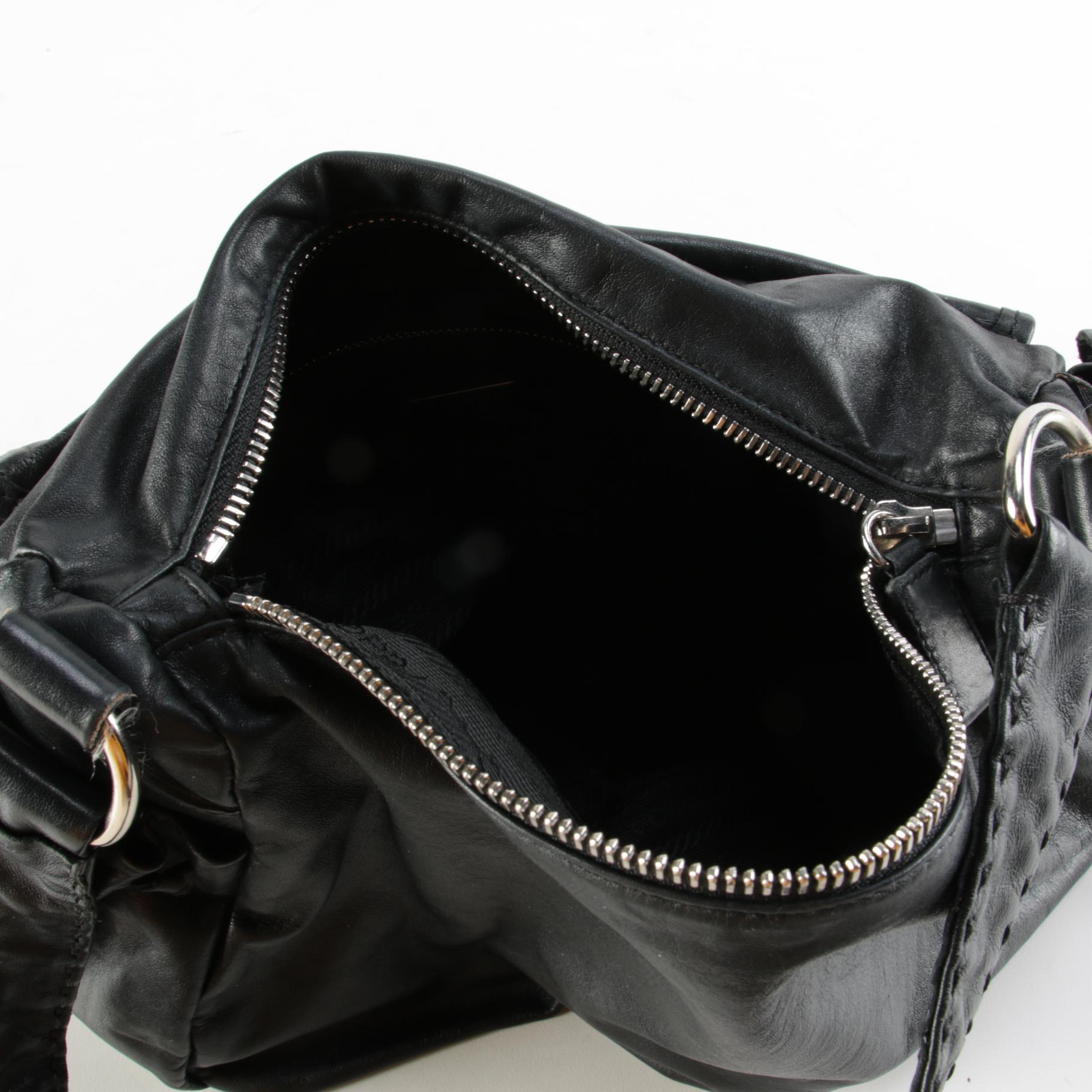 Prada Black Smooth Leather Flap Front Shoulder Bag