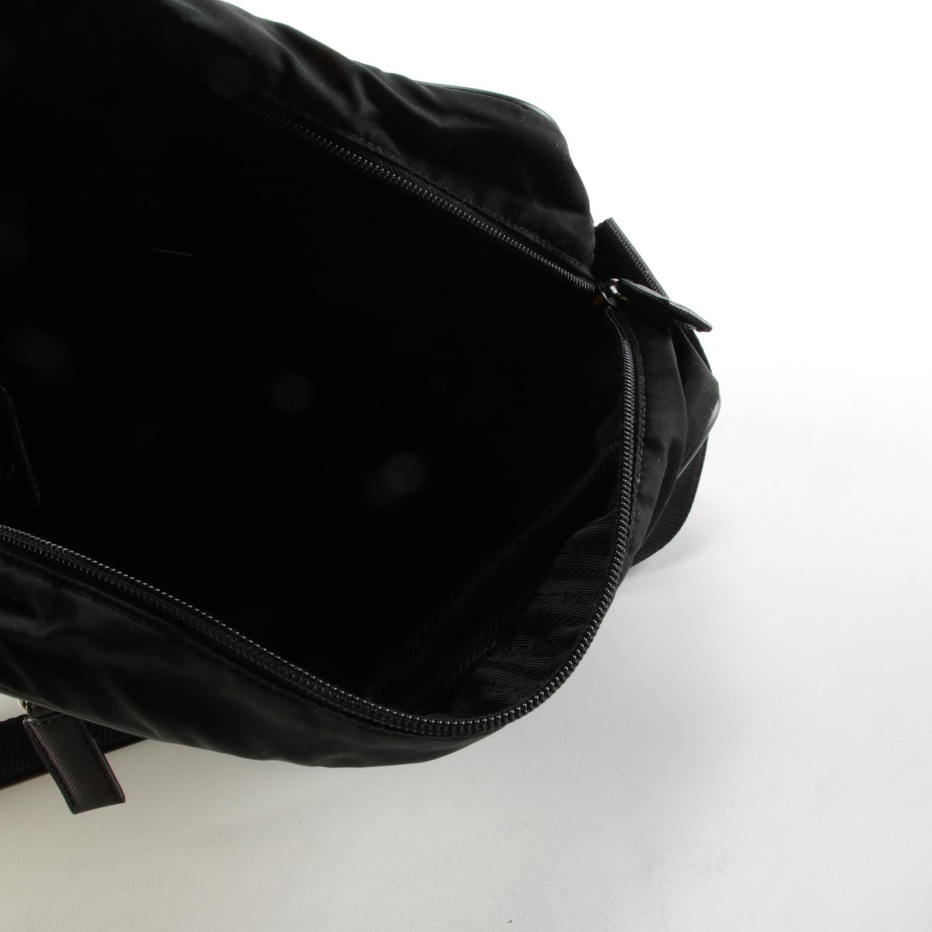 Prada Tessuto Black Nylon Messenger Bag with Canvas Strap