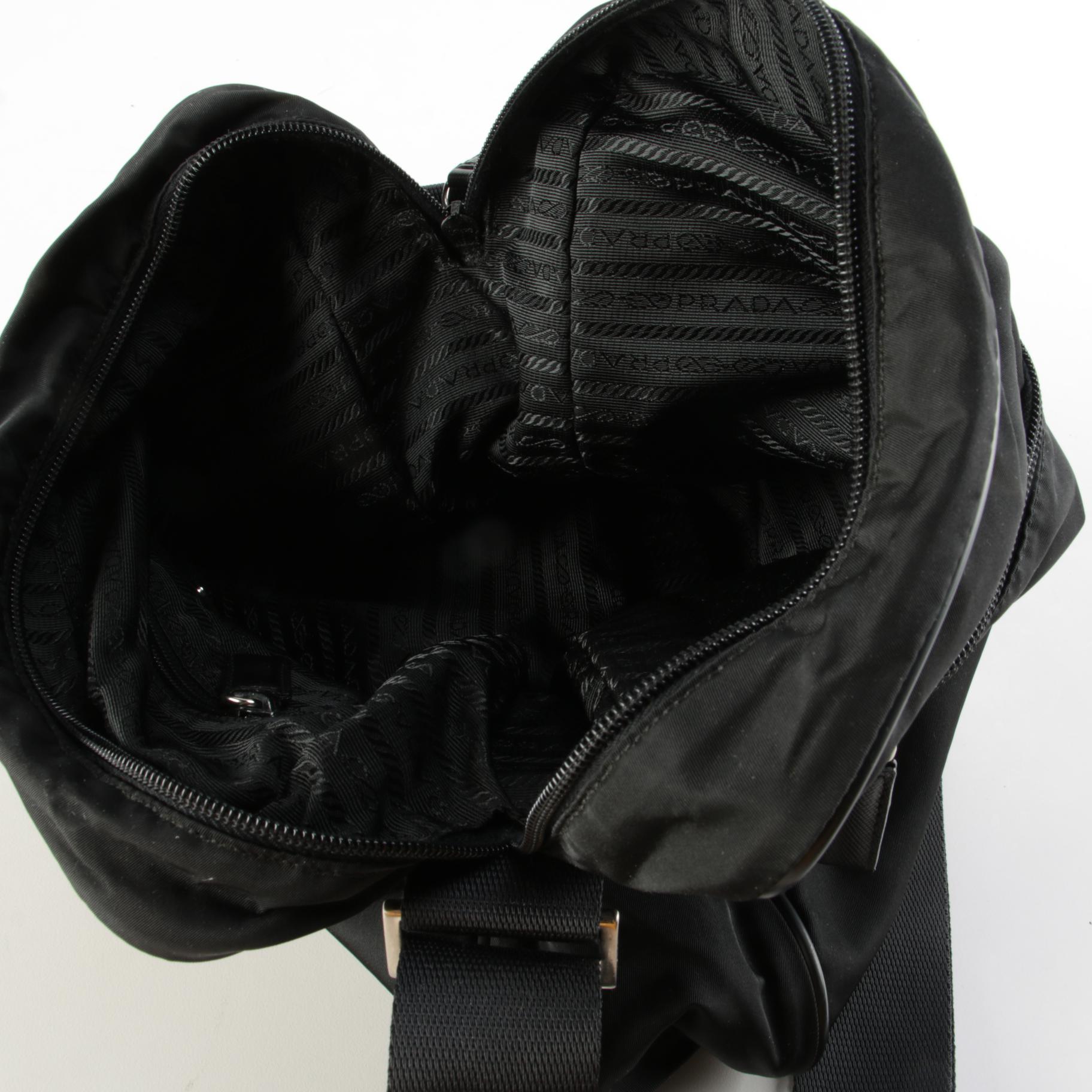 Prada Tessuto Black Nylon Messenger Bag with Canvas Strap
