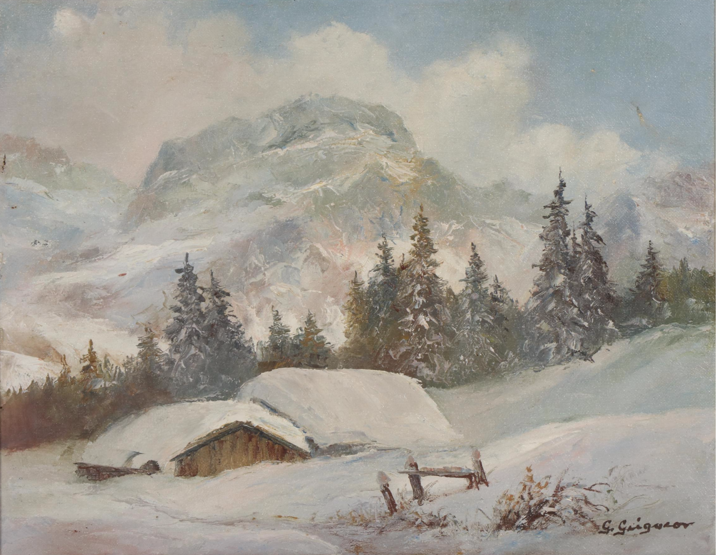 Gertrude Grigorov Winter Landscape Oil Painting, Mid to Late 20th century