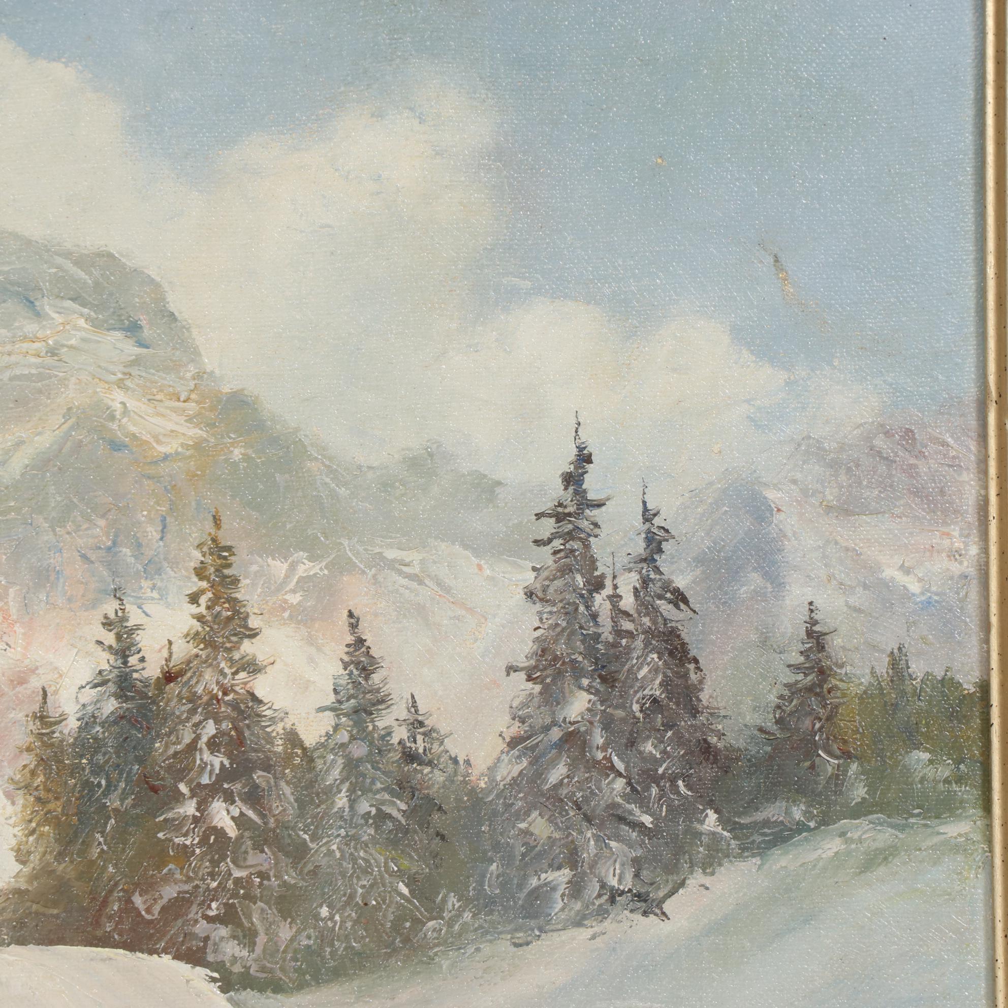 Gertrude Grigorov Winter Landscape Oil Painting, Mid to Late 20th century