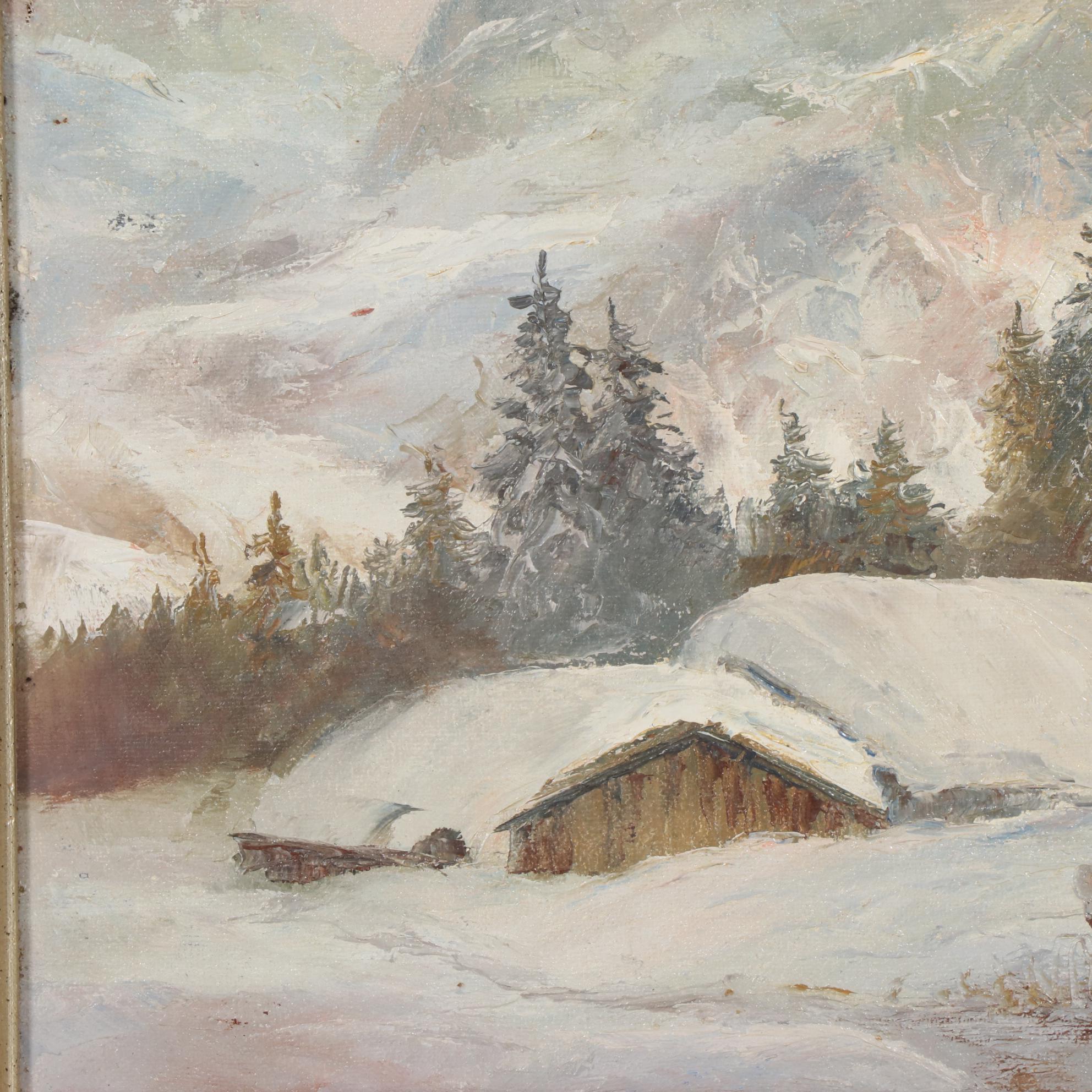 Gertrude Grigorov Winter Landscape Oil Painting, Mid to Late 20th century
