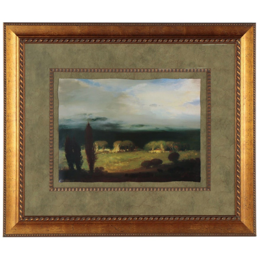 Landscape Offset Lithograph of Country Scene