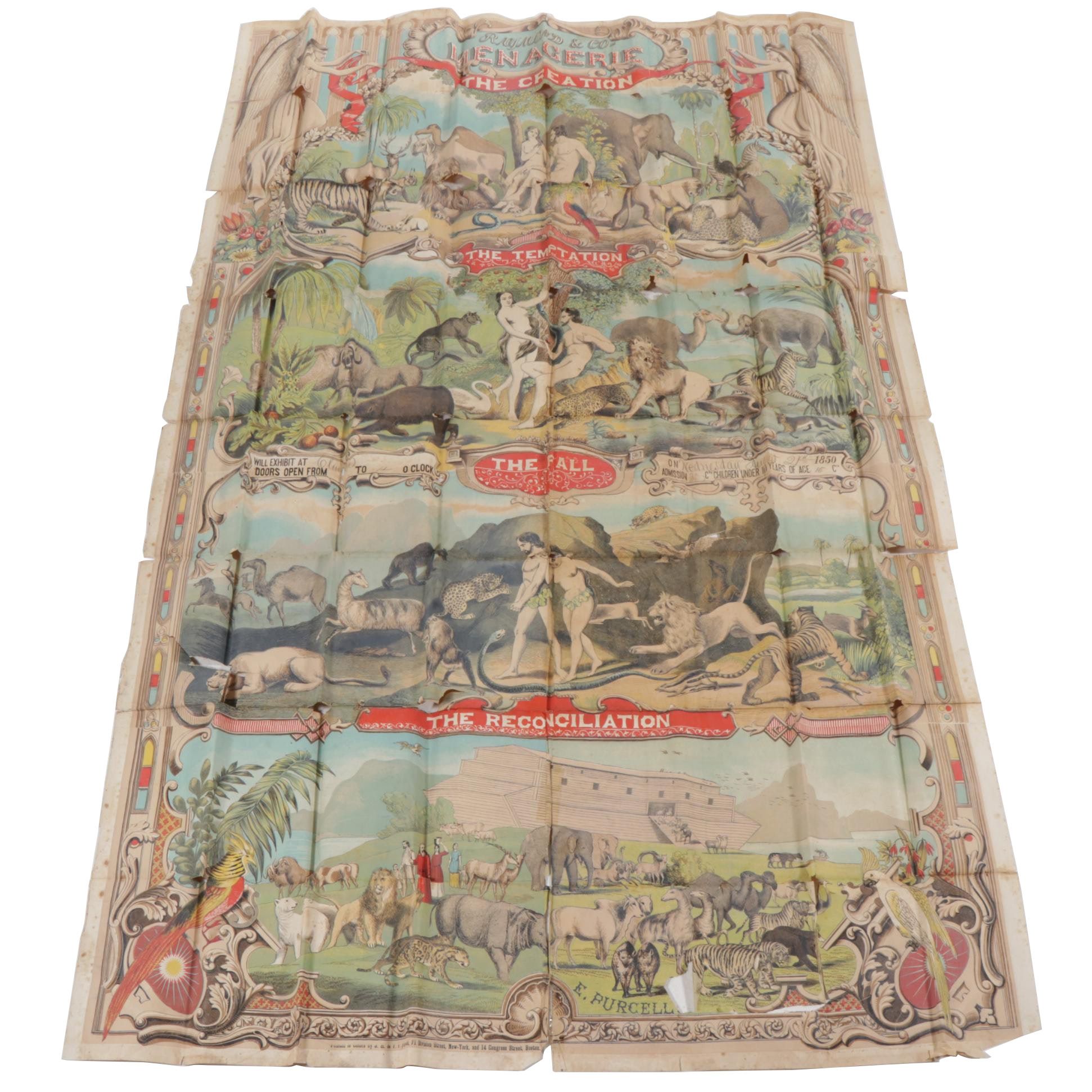 Large-Scale Raymond & Co Menagerie Color Lithograph Poster, 1850