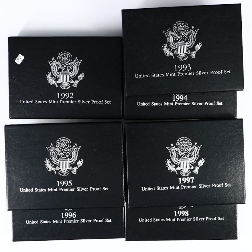 1992, 1993, 1994, 1995, 1996, 1997, and 1998 U.S. Mint Premier Silver Proof Sets