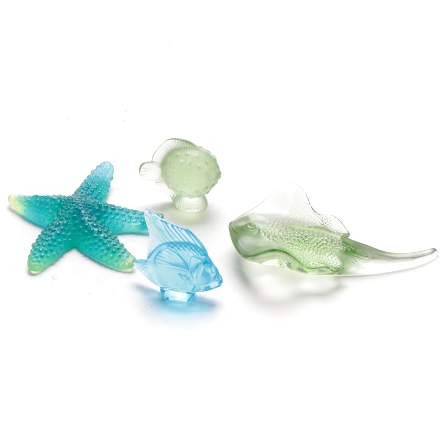 Lalique and Daum Marine Life Crystal and Art Glass Figurines
