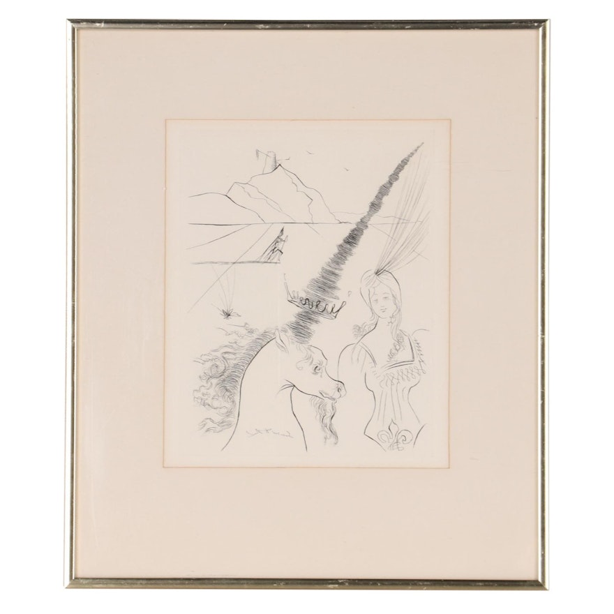 Salvador Dalí Second Edition Etching "The Lady and the Unicorn," 1971