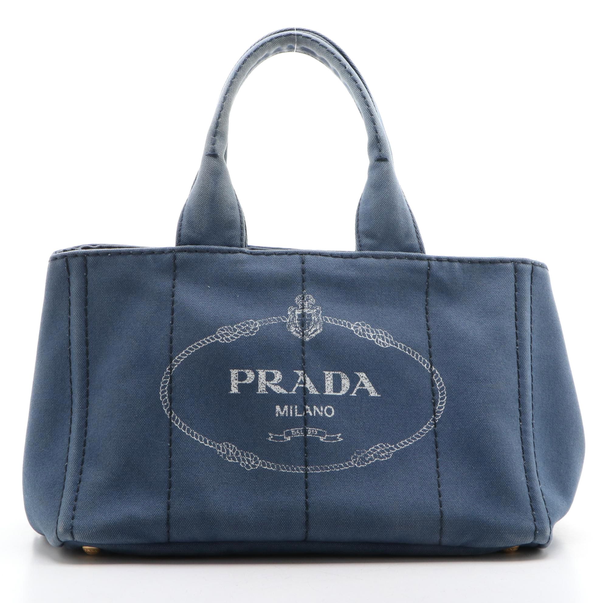 Prada Canapa Logo Blue Canvas Tote