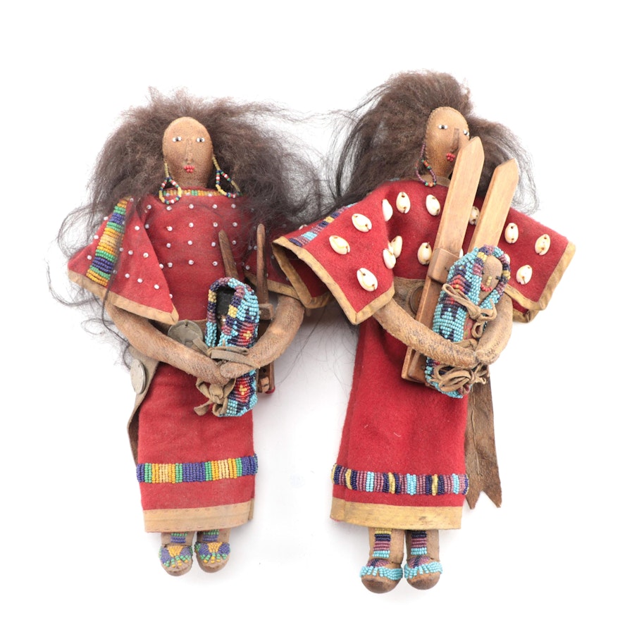 Northern Plains Style Buckskin and Wool Dolls with Cradleboards