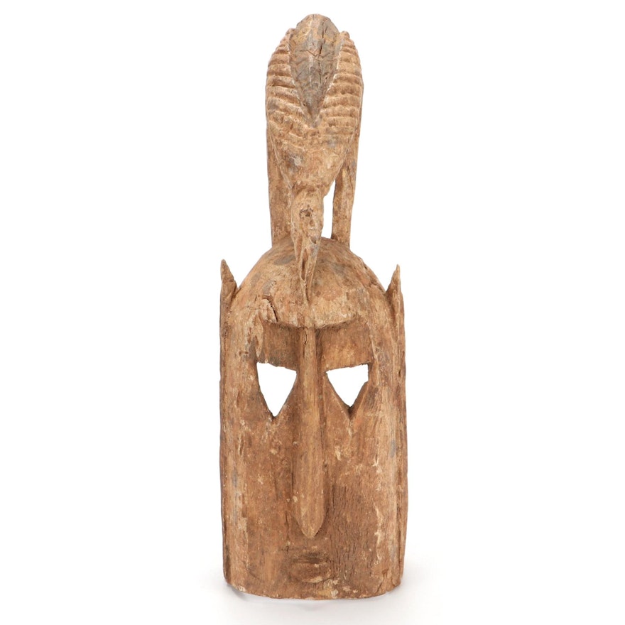 Dogon Hand-Carved Wood Mask with Bird Crest, Mali