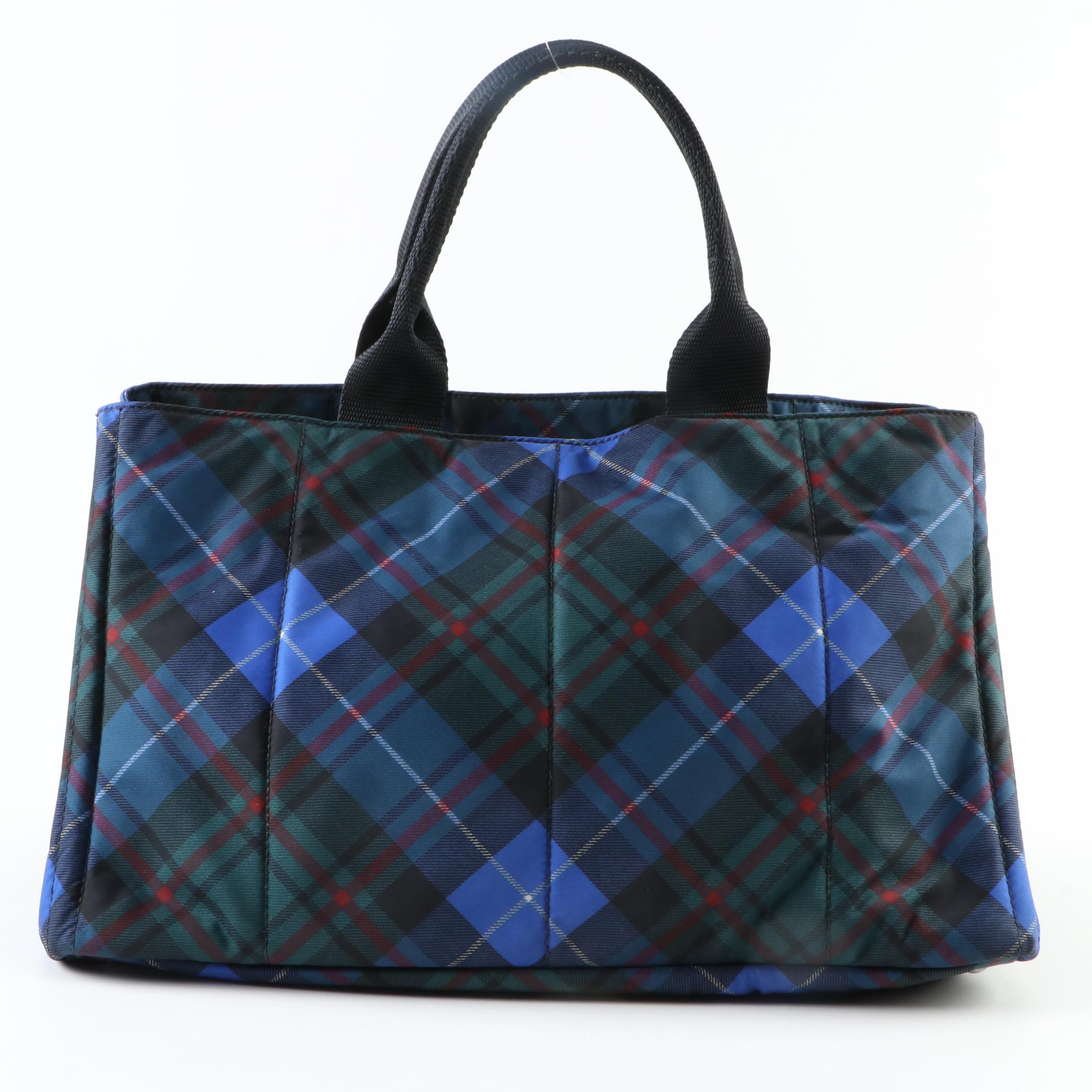 Prada Tartan Plaid Tessuto Nylon Tote Bag