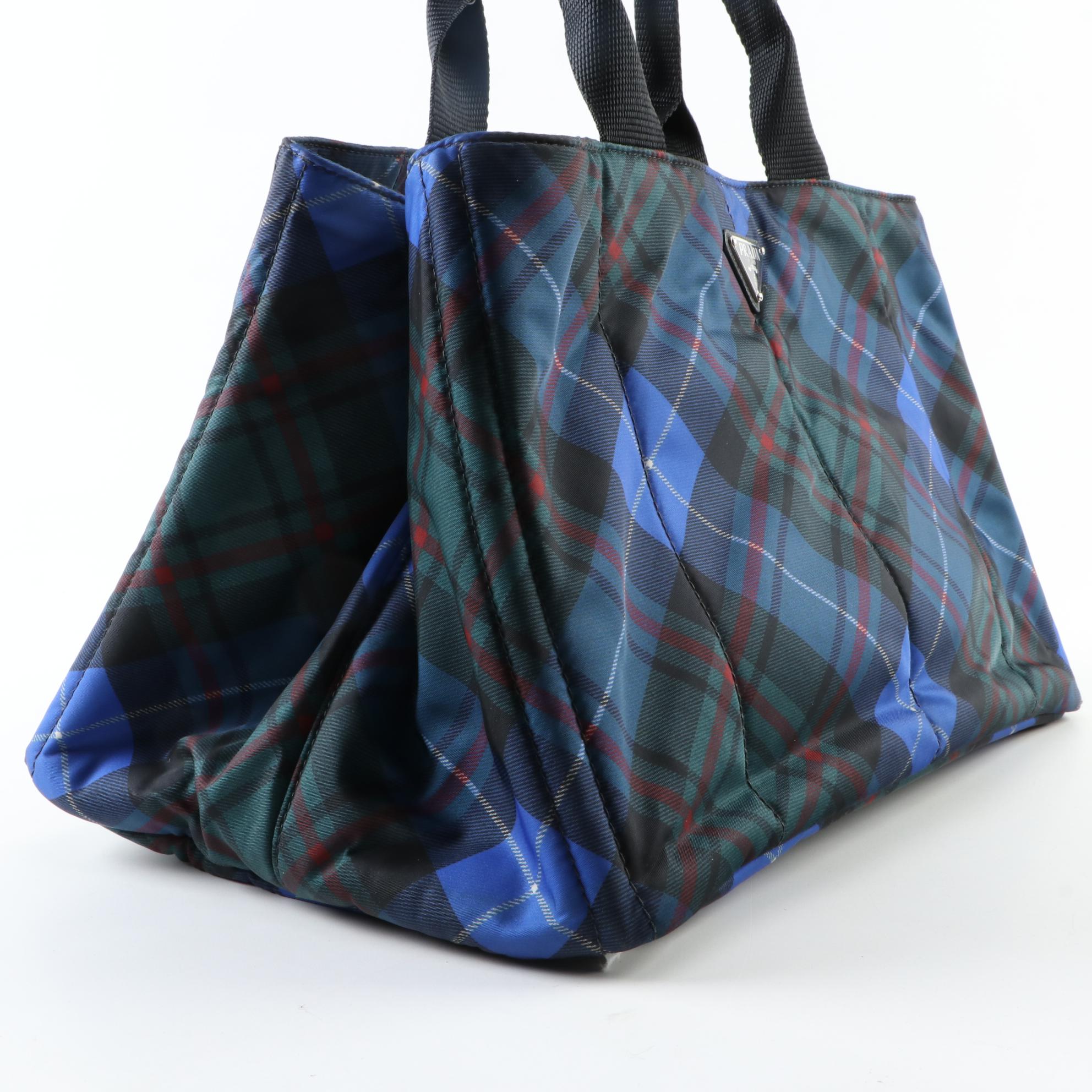 Prada Tartan Plaid Tessuto Nylon Tote Bag