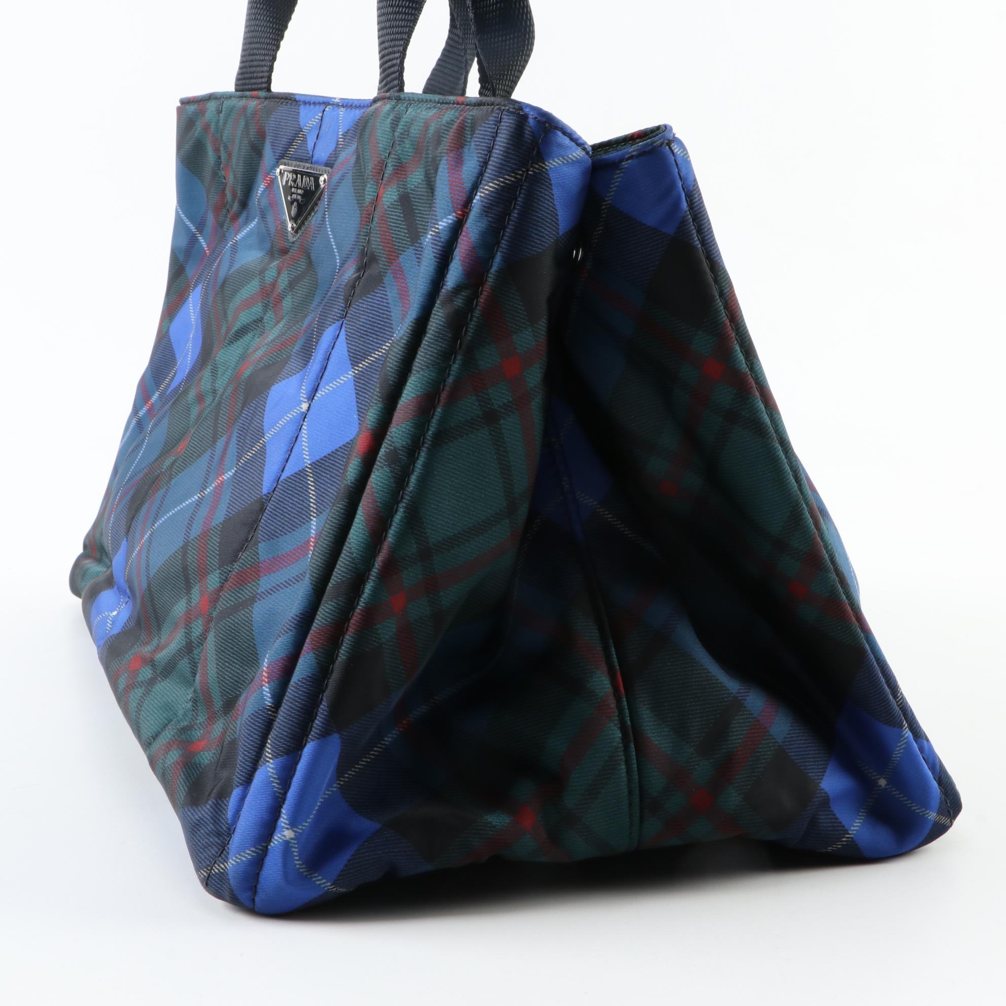 Prada Tartan Plaid Tessuto Nylon Tote Bag