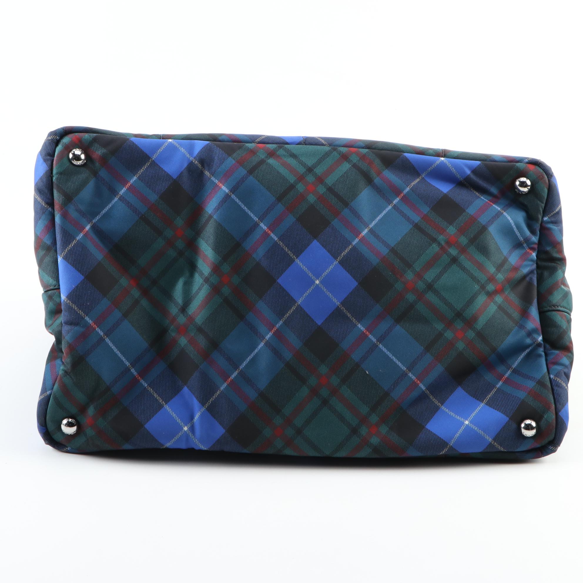 Prada Tartan Plaid Tessuto Nylon Tote Bag