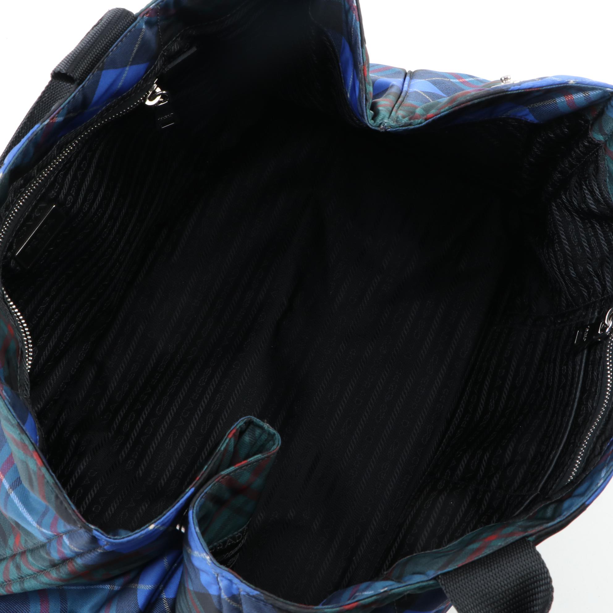 Prada Tartan Plaid Tessuto Nylon Tote Bag