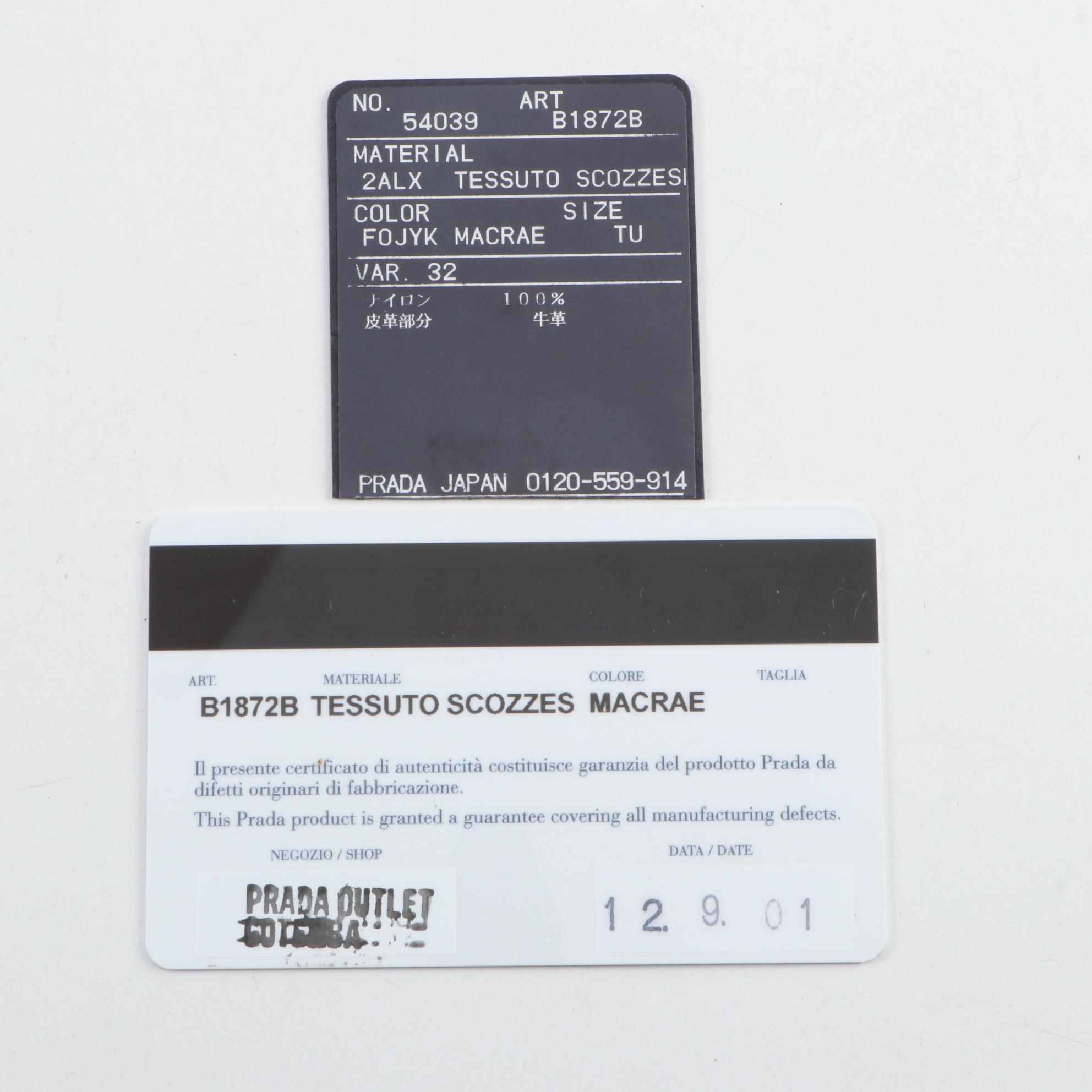 Prada Tartan Plaid Tessuto Nylon Tote Bag