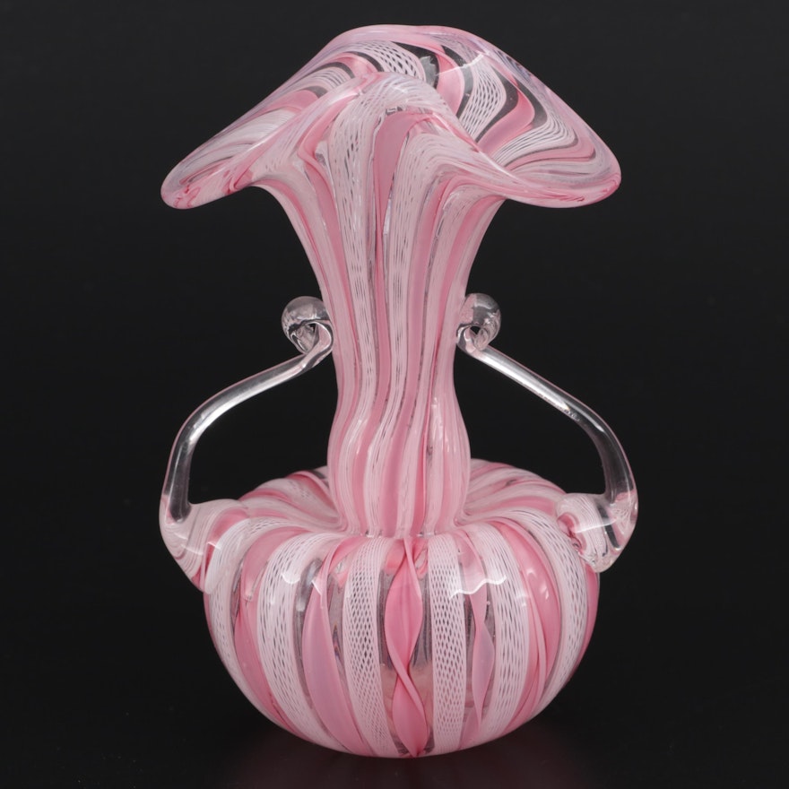 Murano Glass Latticino and Ribbon Twist Miniature Vase, Mid to Late 20th Century
