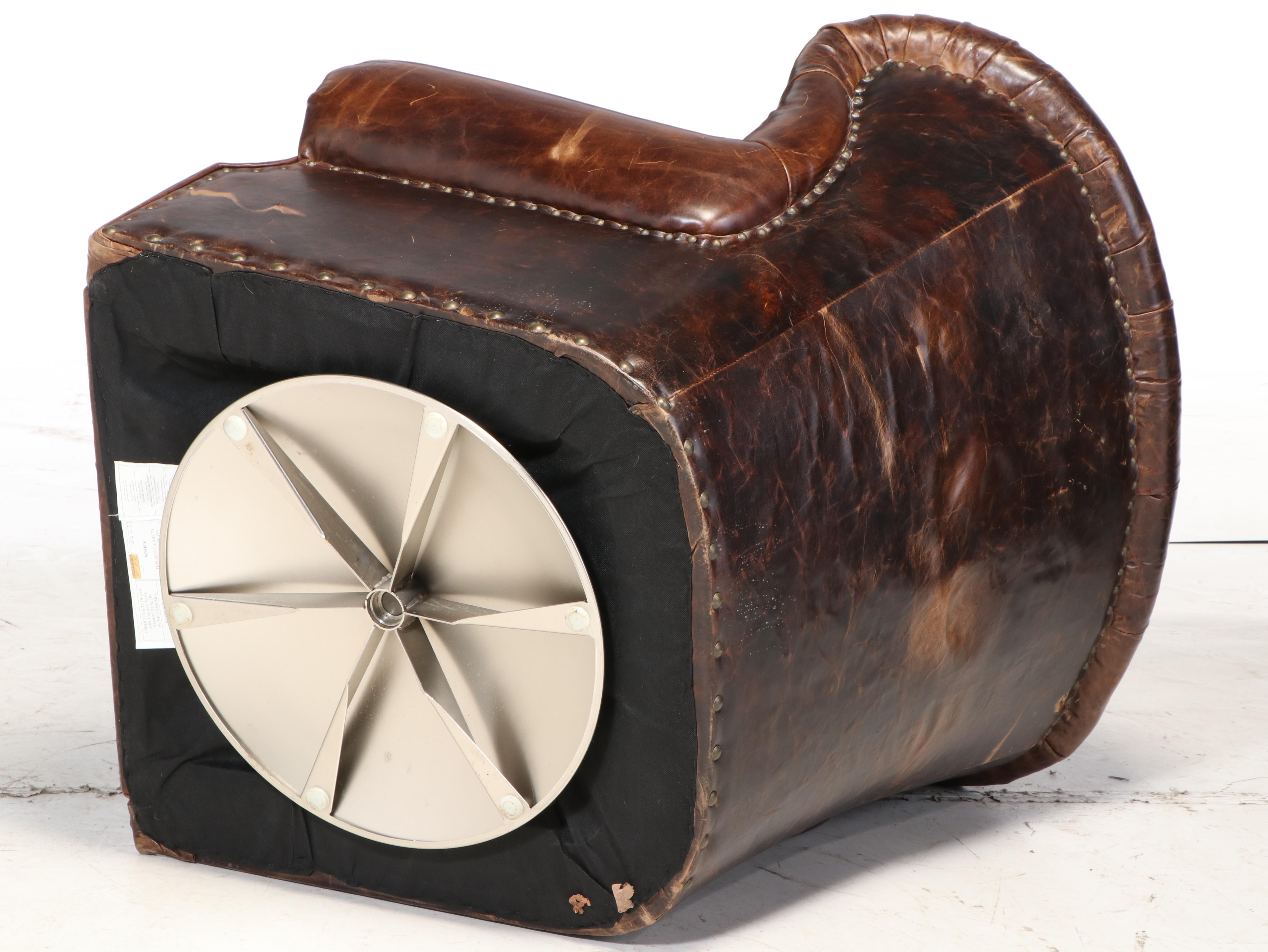 Restoration Hardware "Churchill" Leather Button Tufted Swivel Wingback Armchair