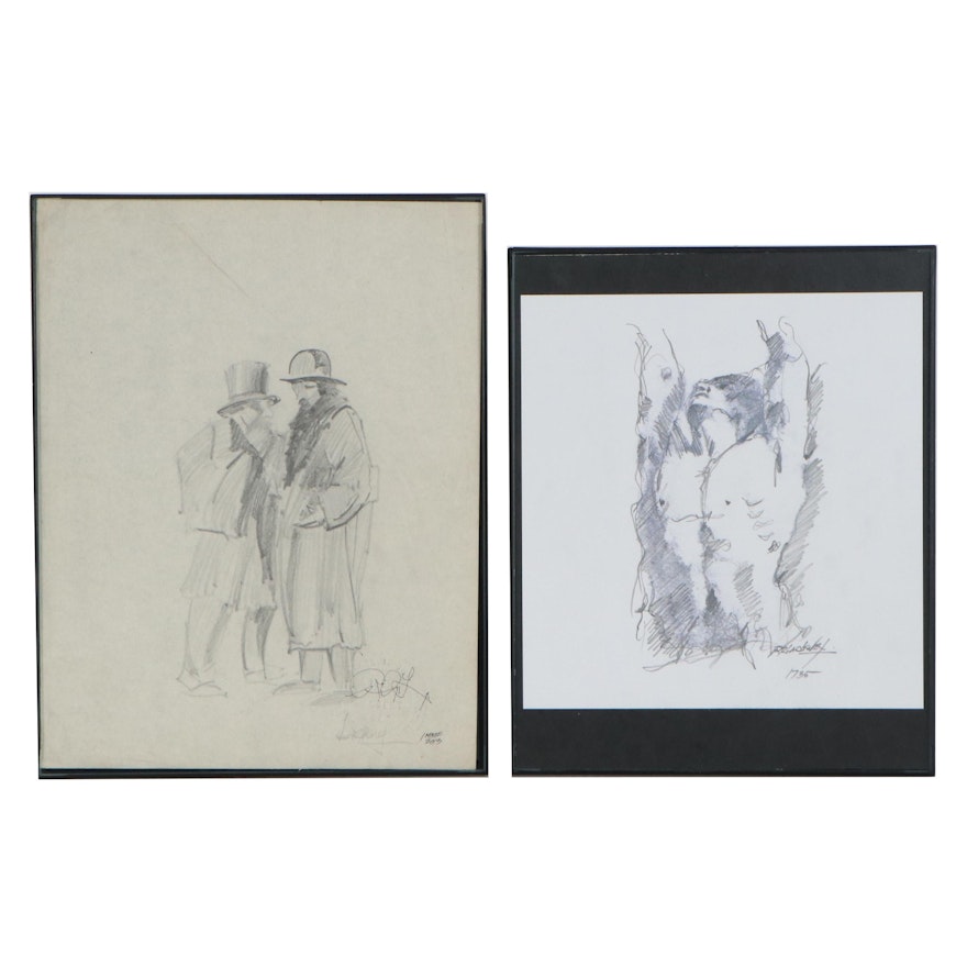 Robert Lackney Graphite Drawings of Christ and Conversing Figures