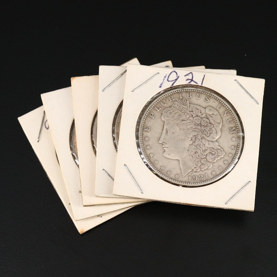 Five Morgan Silver Dollars