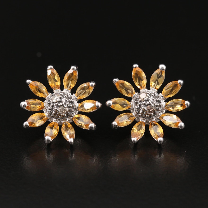 14K Citrine and Diamond Sunflower Earrings