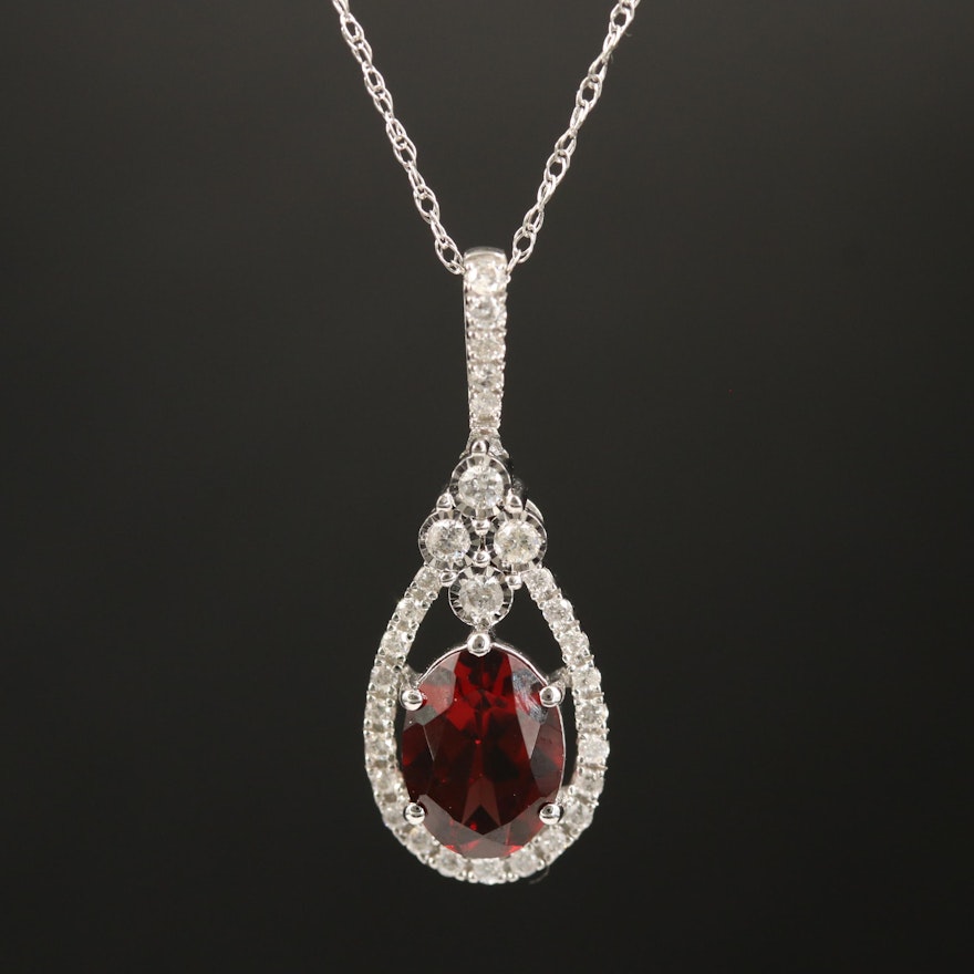 10K Garnet and Diamond Pendant and 14K Singapore Chain Necklace