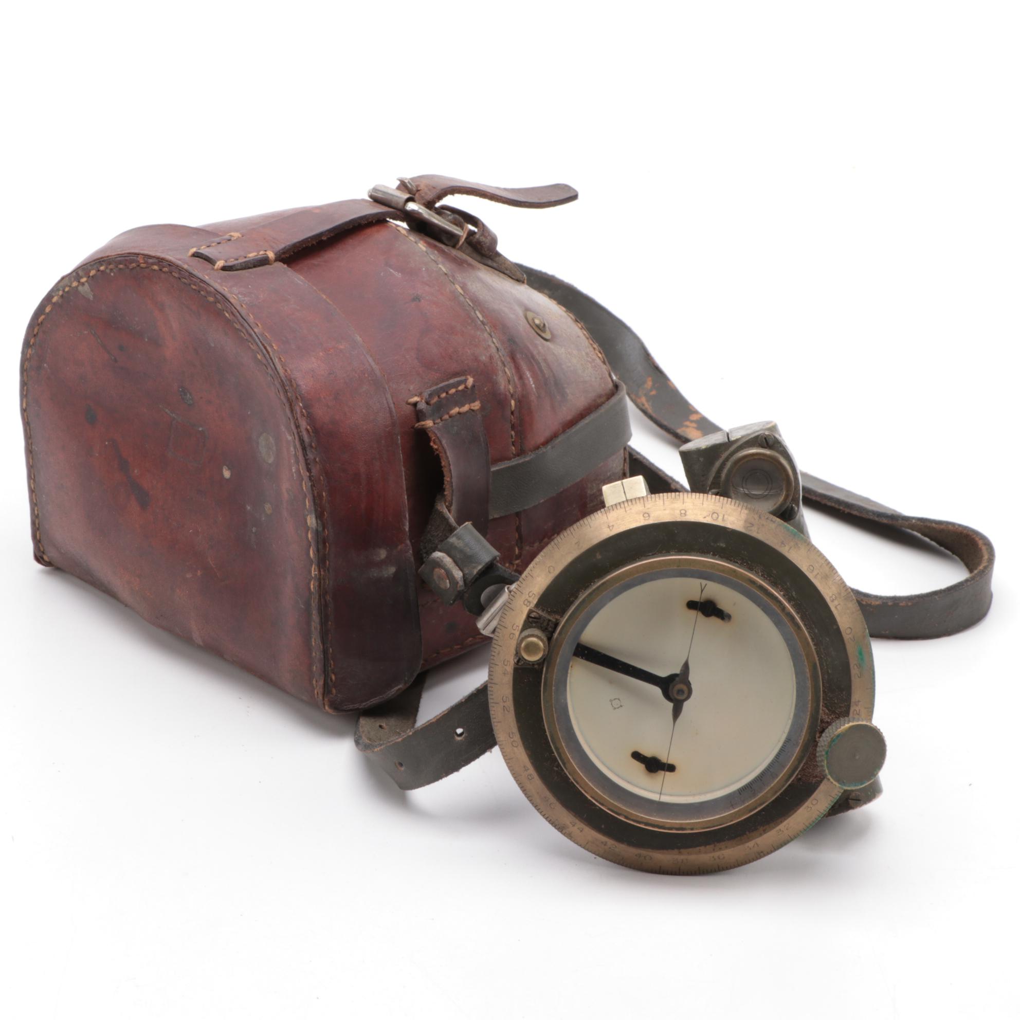 SA Model 3254 Brass Pressure Gauge in Leather Case, Early to Mid 20th Century