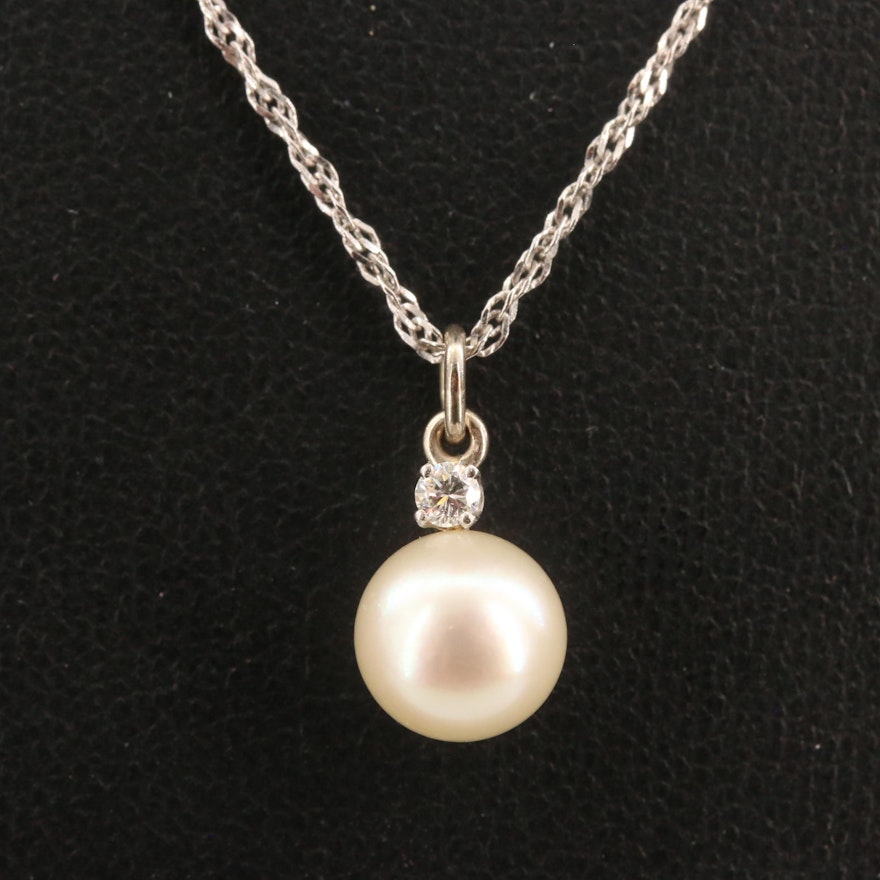 14K Pearl and Diamond Pendant Necklace