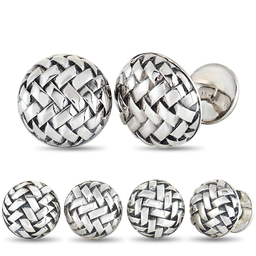 Scott Kay Sterling Silver 4 Tuxedo Buttons and Cufflinks Set