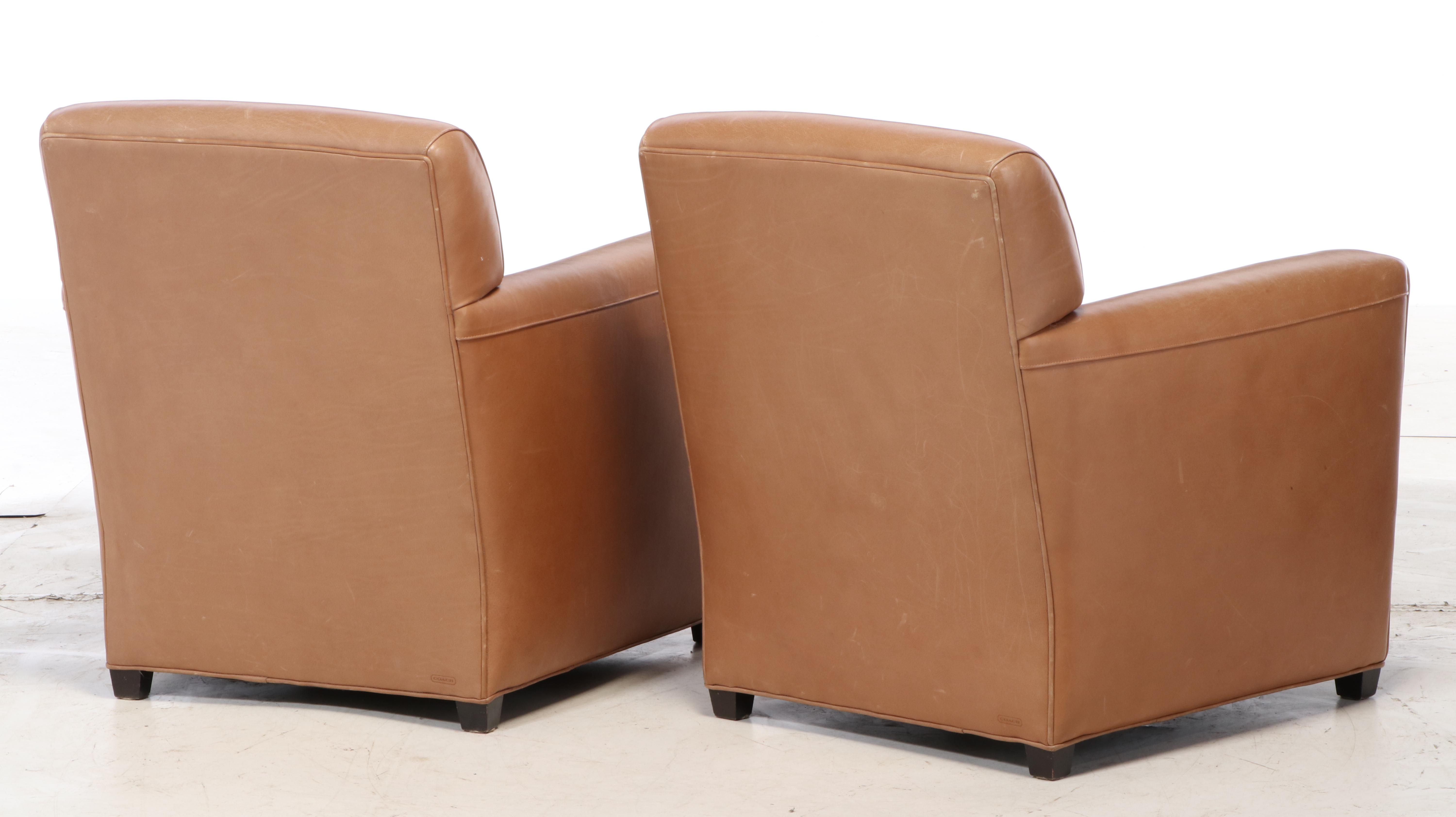 Coach for Baker Furniture Art Deco Style Leather Club Chairs, Late 20th Century