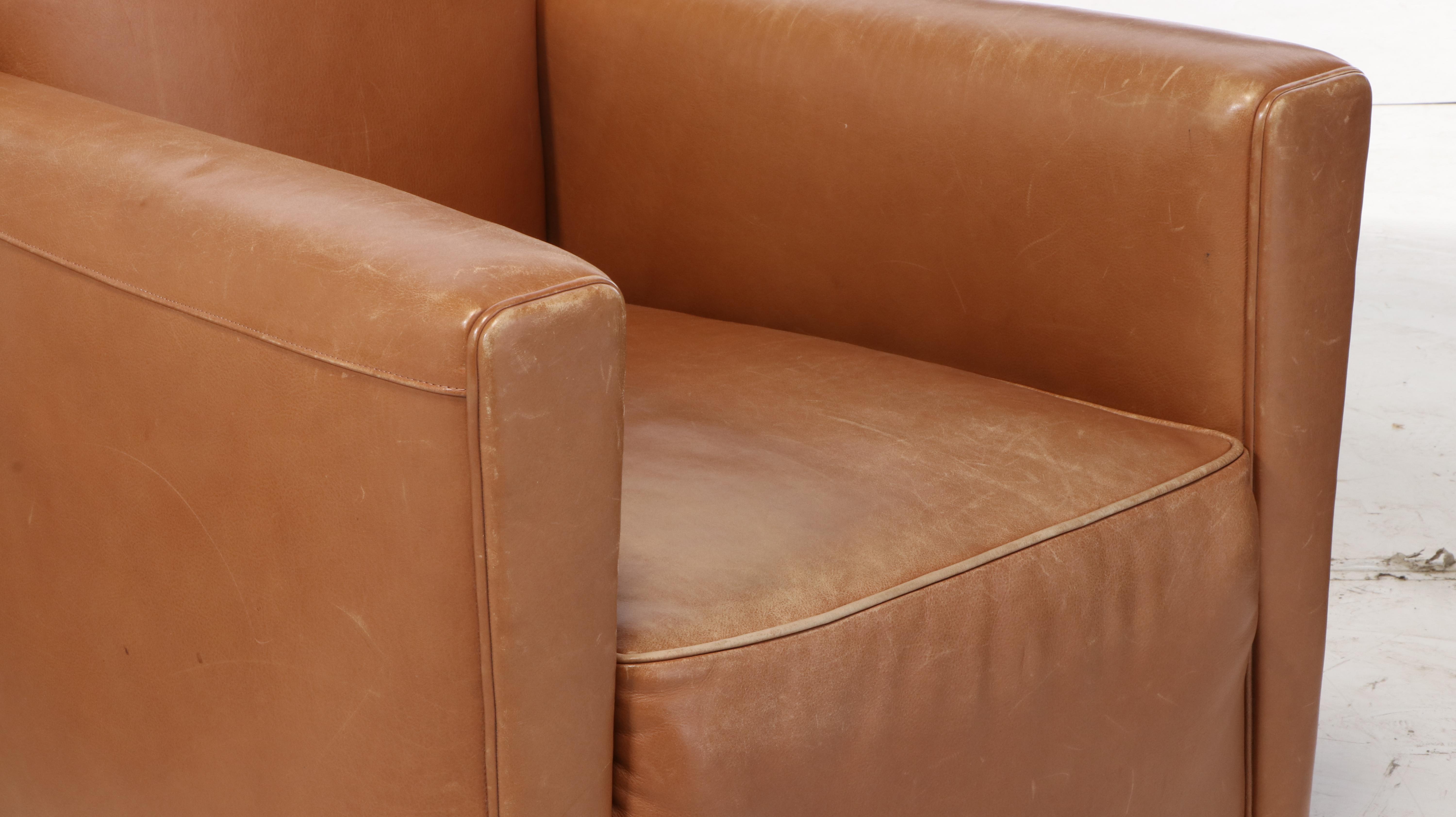 Coach for Baker Furniture Art Deco Style Leather Club Chairs, Late 20th Century